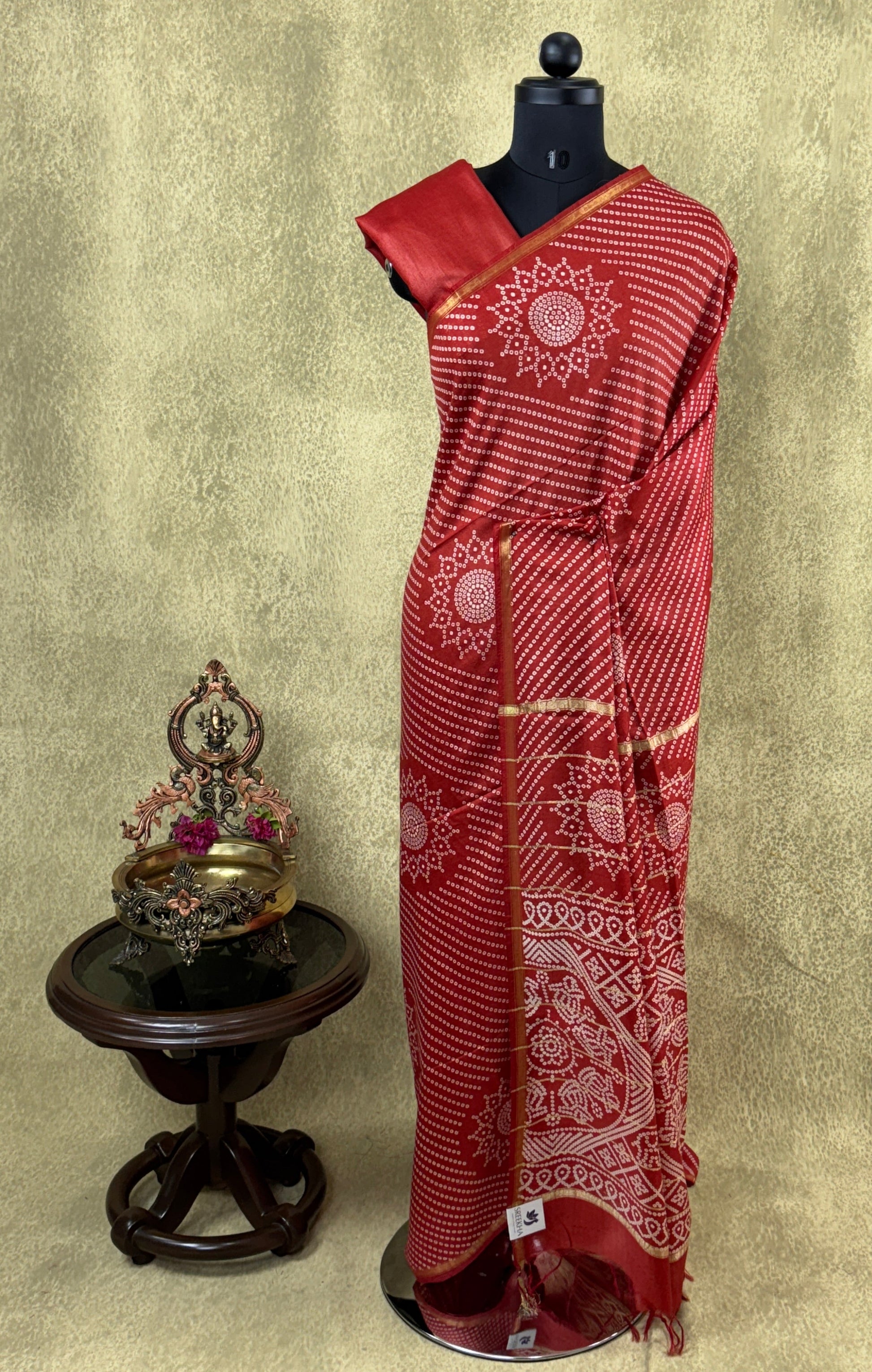 Bright Red with Bandhani Pattern - Soft Cotton Saree