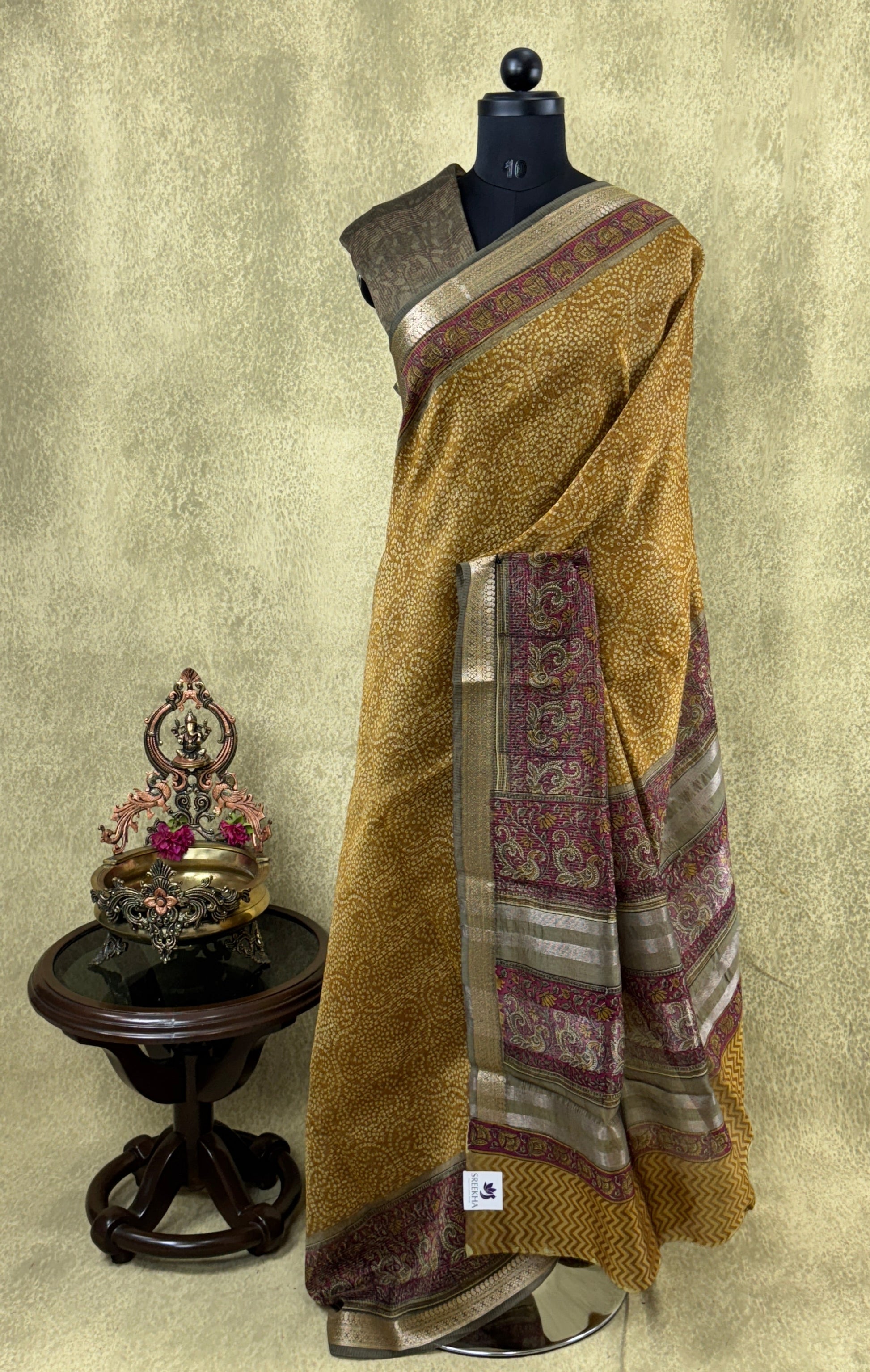 Dark Mustard Yellow - Pure Chanderi Saree