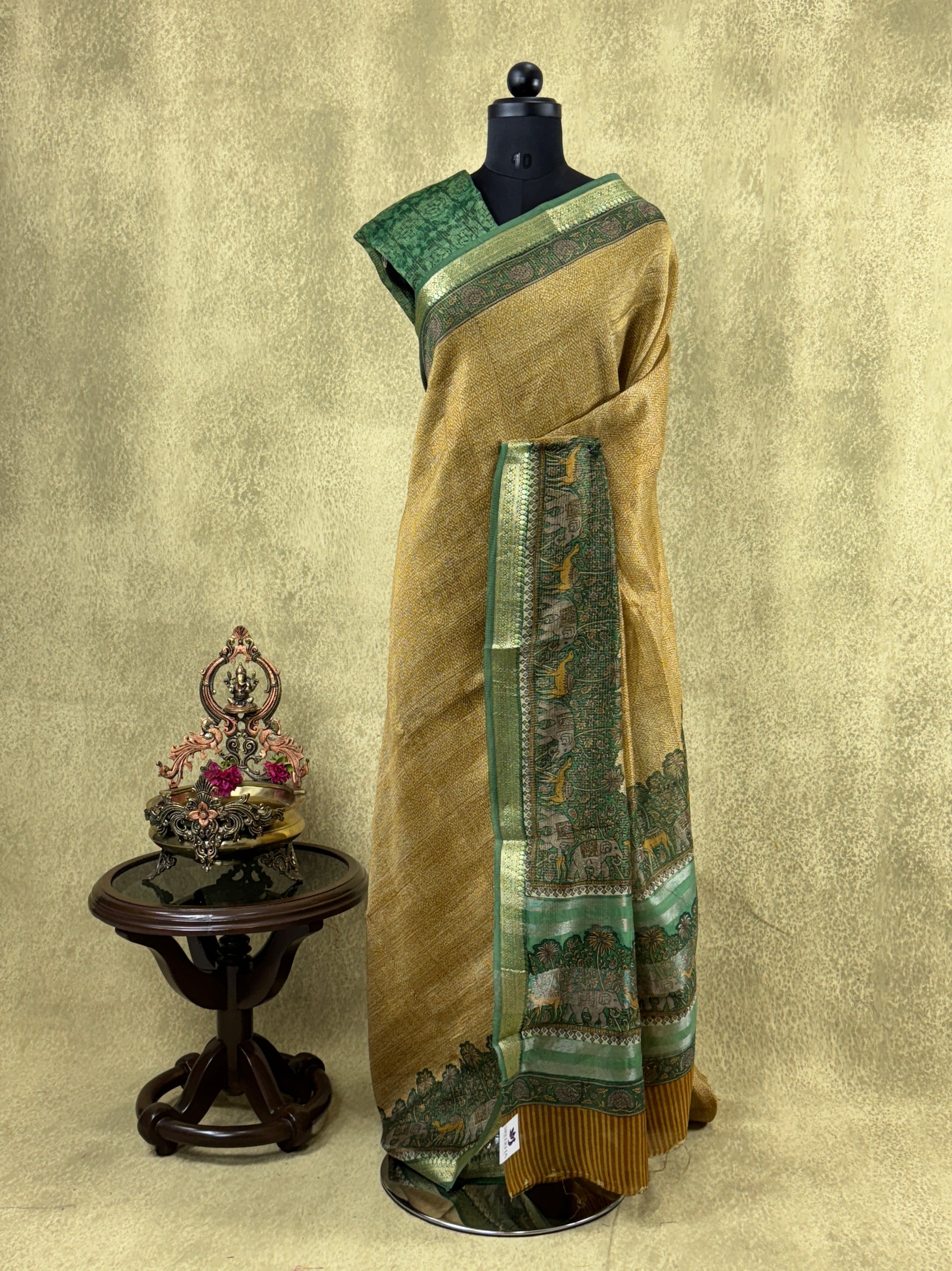 Mustard Yellow with Zig Zag Patterns - Pure Chanderi Saree