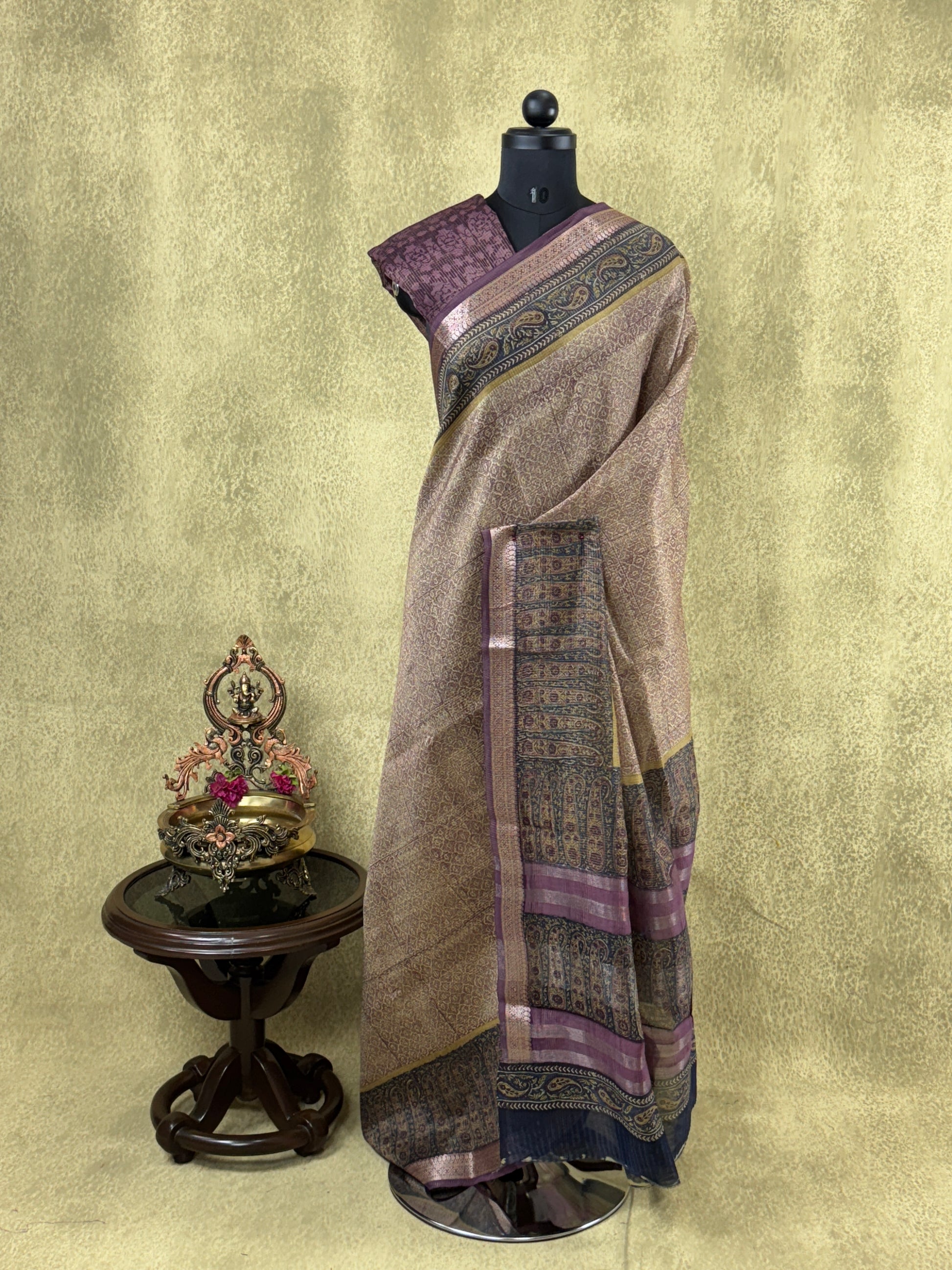 Beige with Maroon - Pure Chanderi Saree