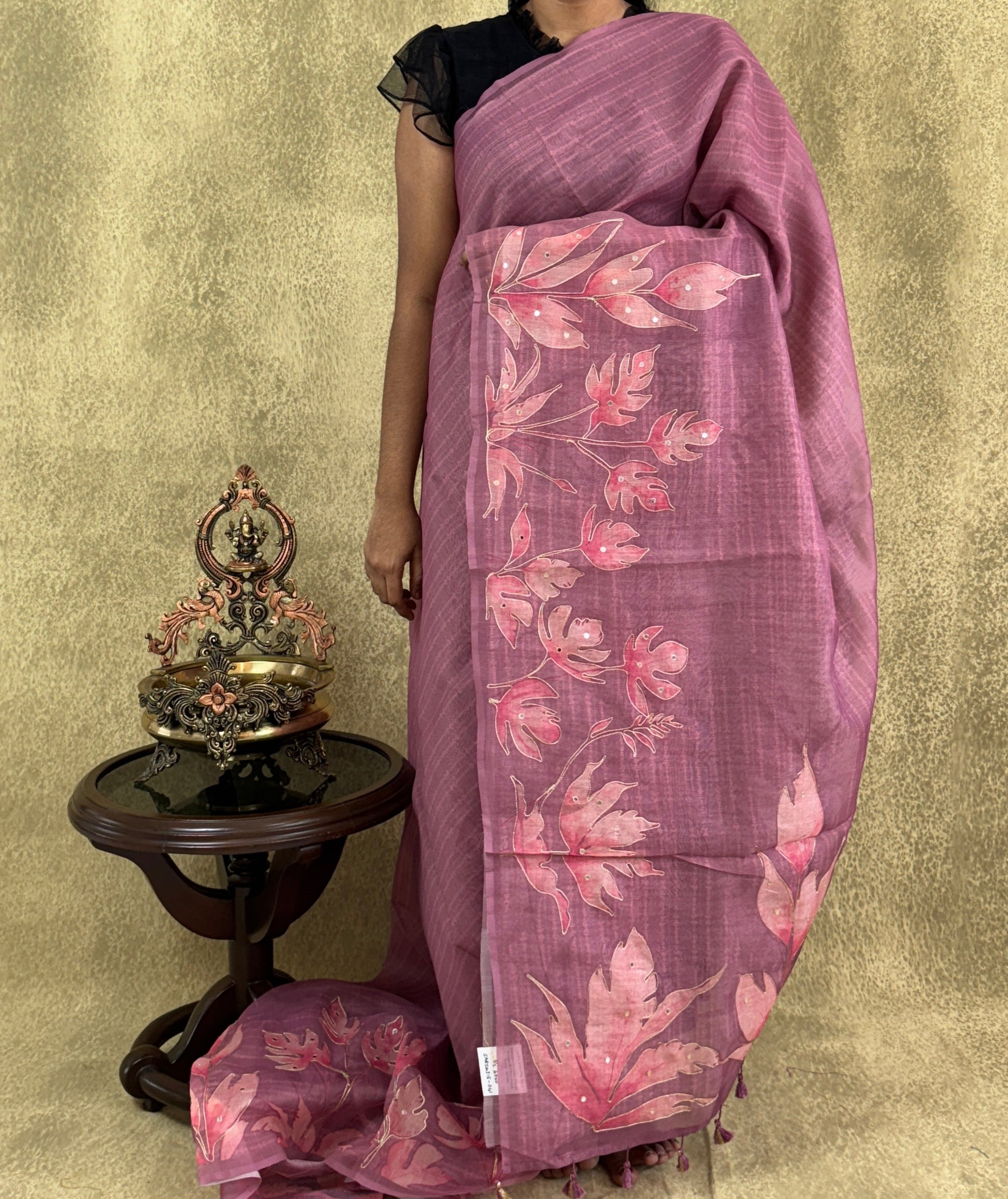 Dark Mauve with Floral Pattern - Chanderi Silk Saree