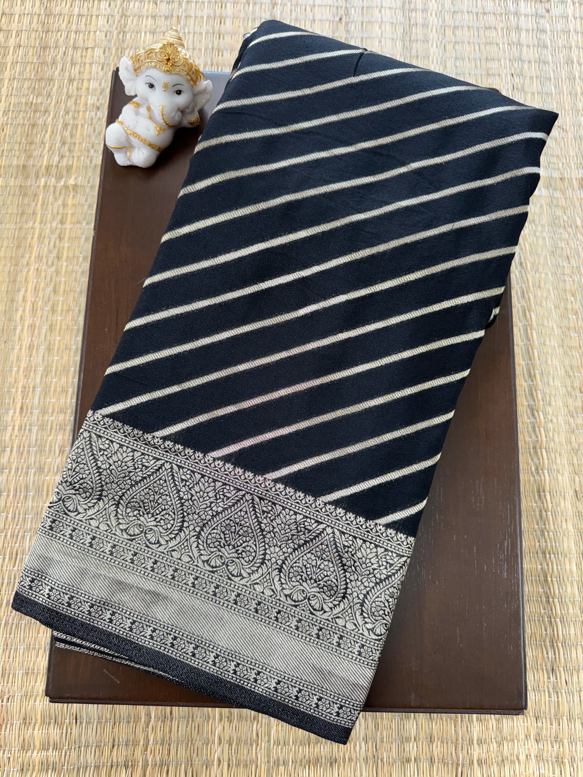 Black Saree with Gold Zari Bordern - Banarasi Georgette