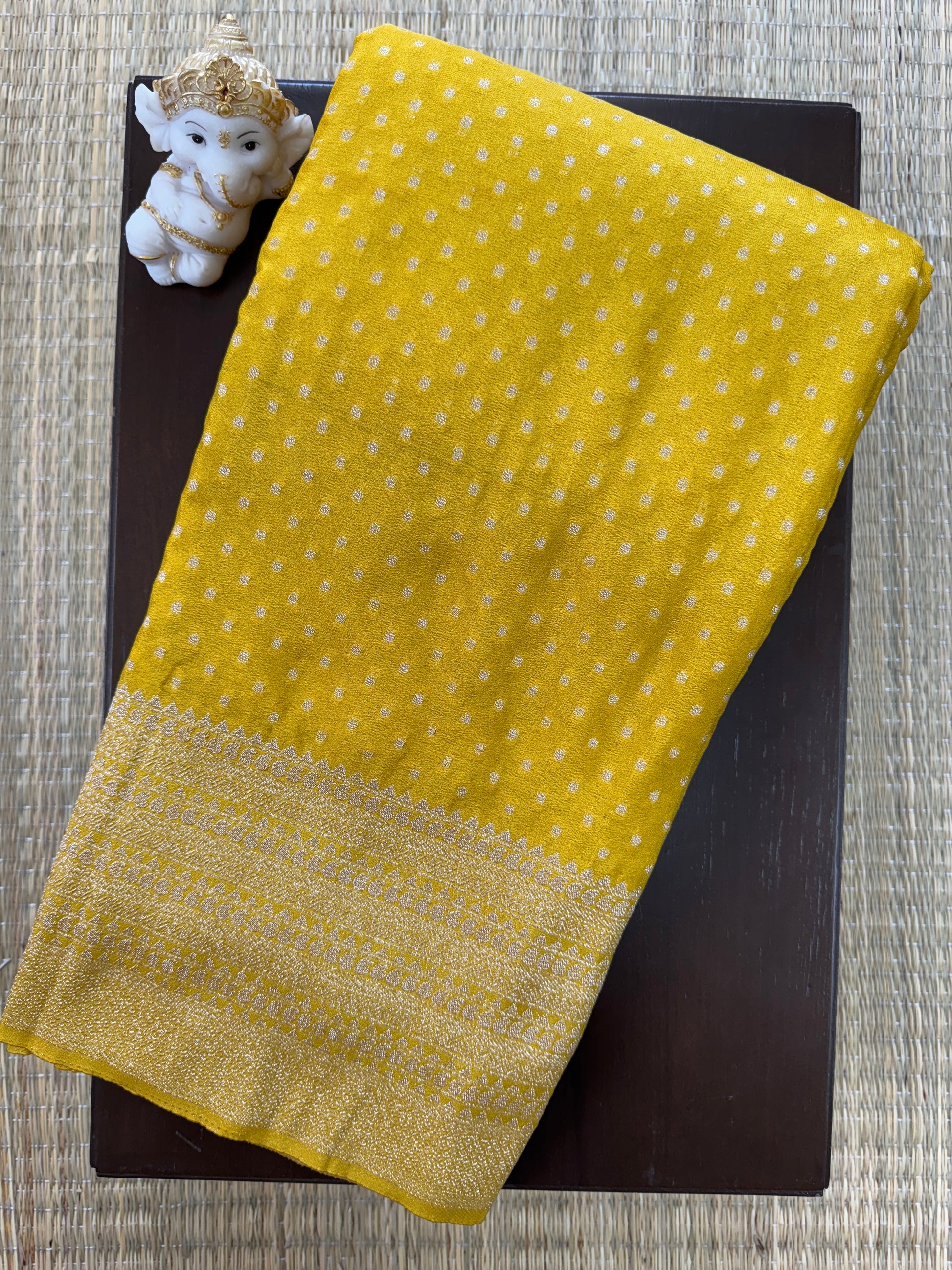 Mustard Yellow Saree with Gold Zari Border- Banarasi Georgette