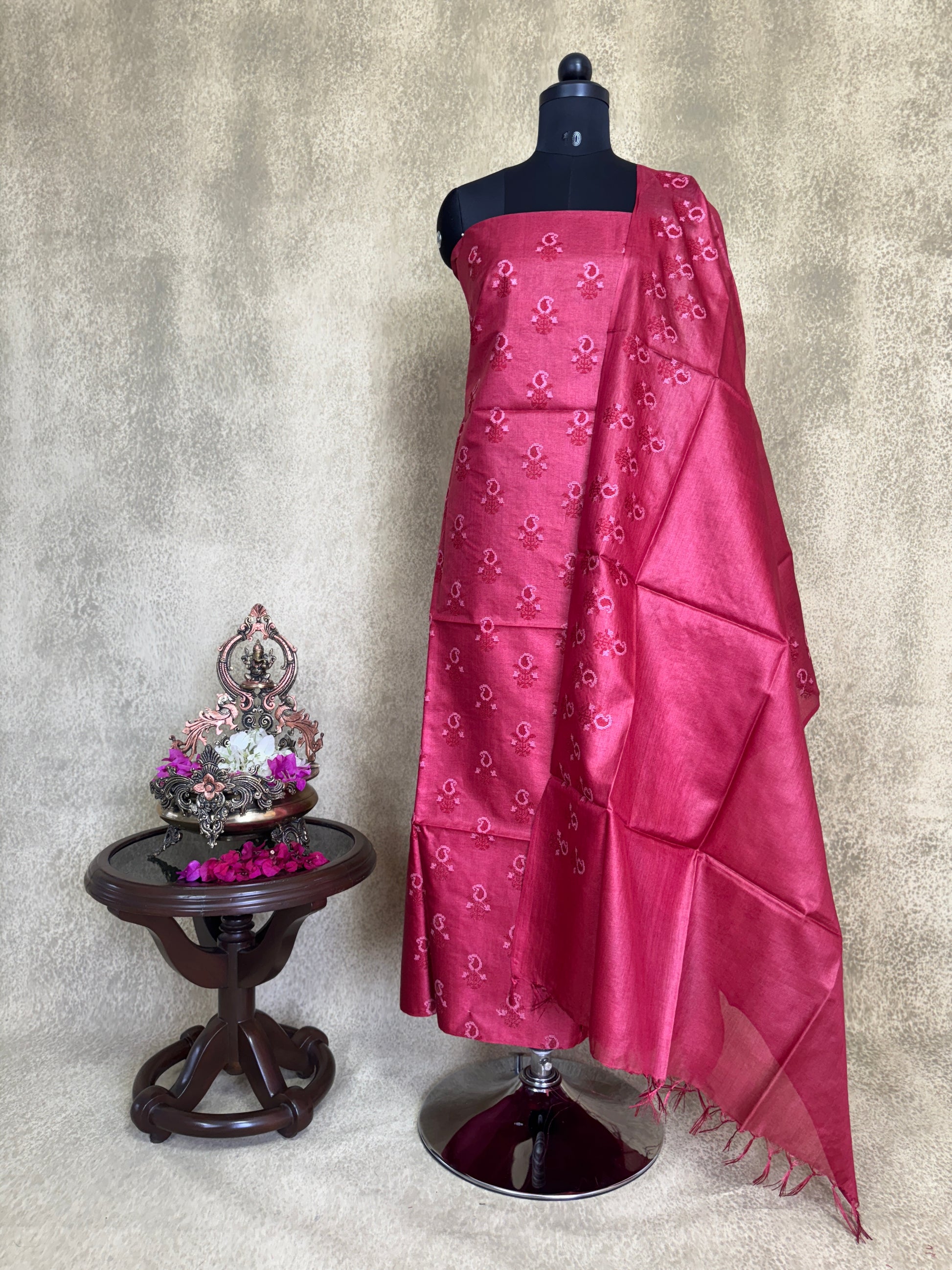 Maroon Paisley Embroidered - Pure Tussar Salwar Set