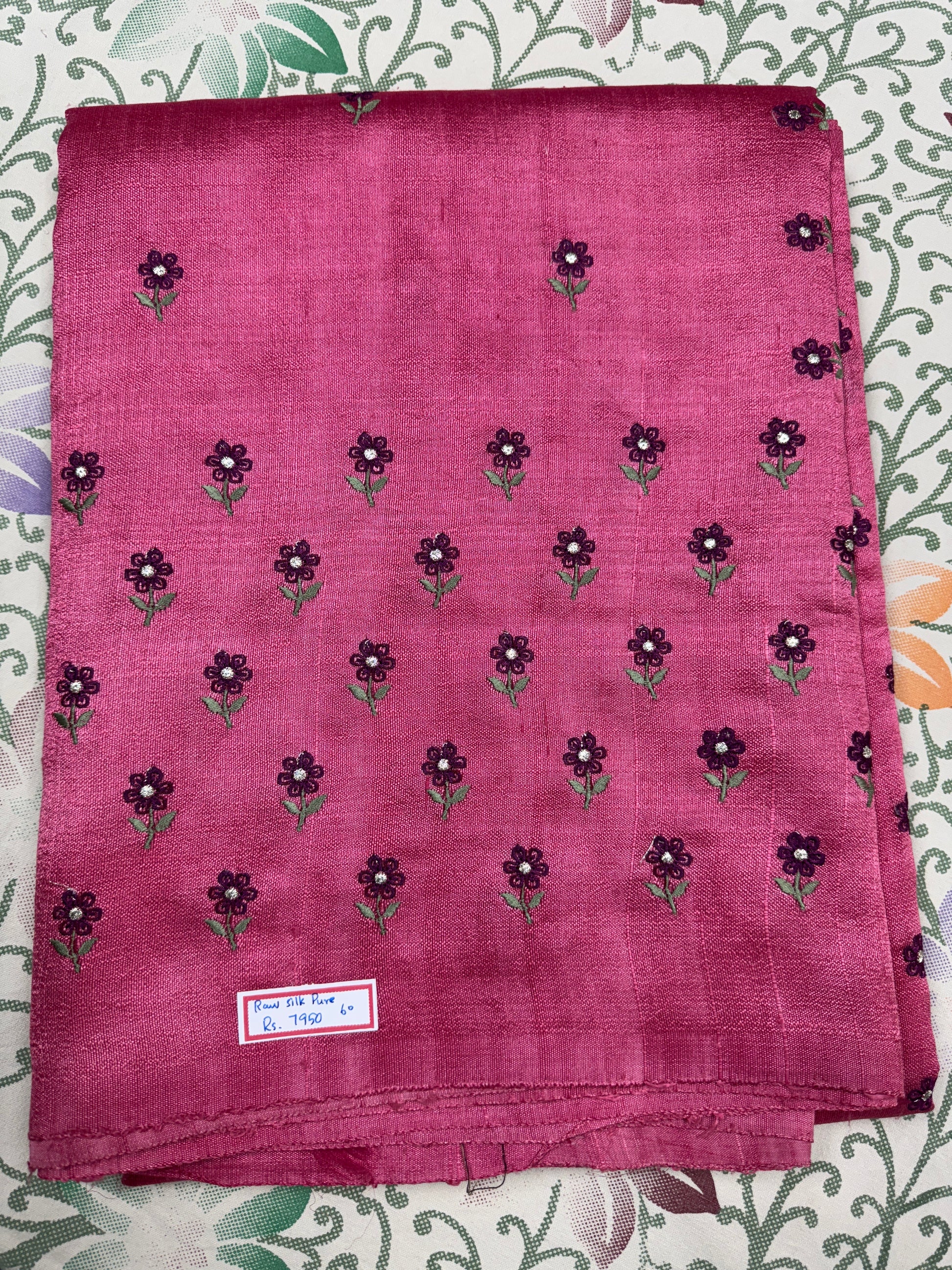 Raspberry Pink with Embroidery-Pure Raw Silk Saree