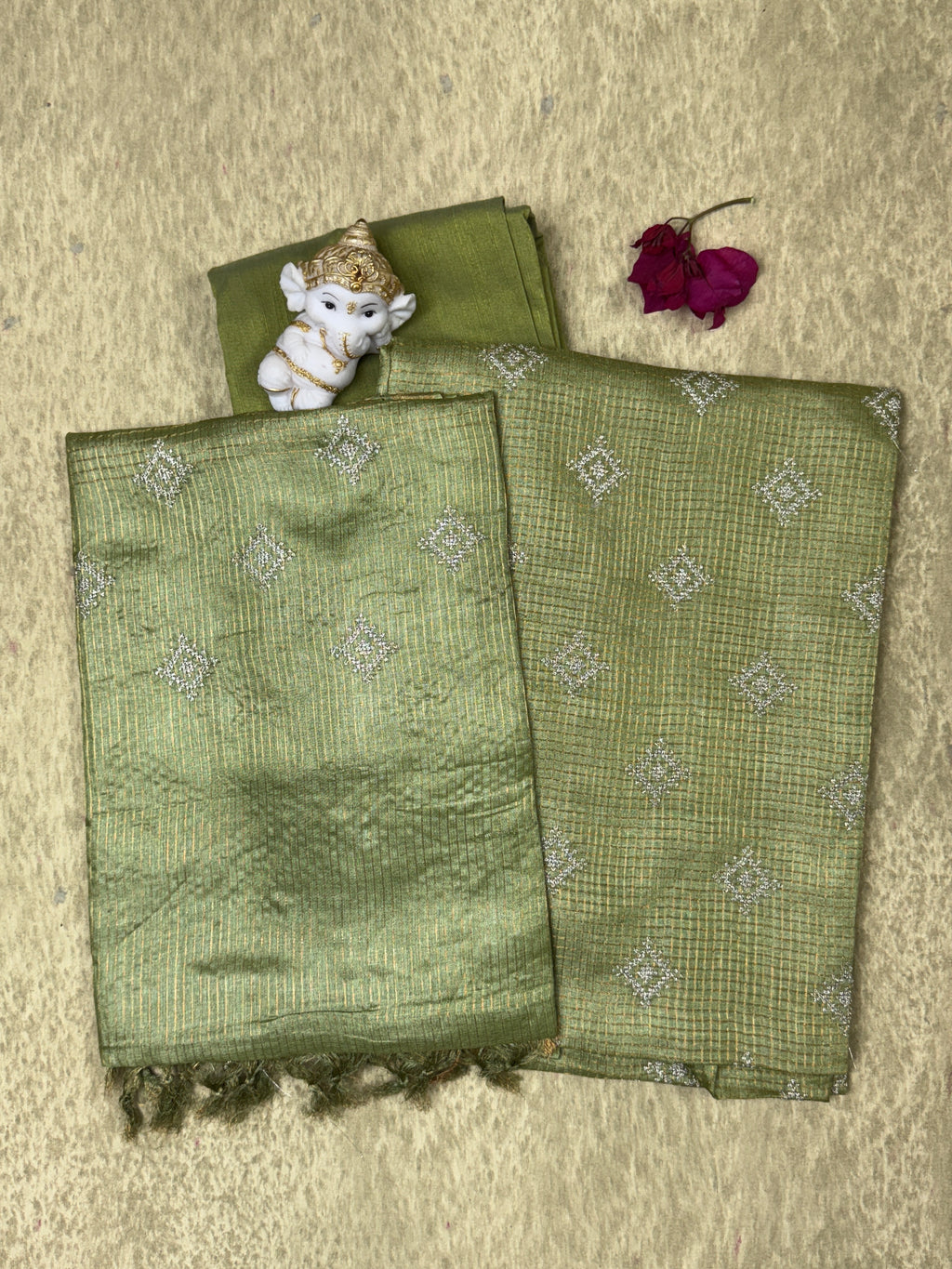 Light Olive Green Checked- Pure Tussar Salwar Set
