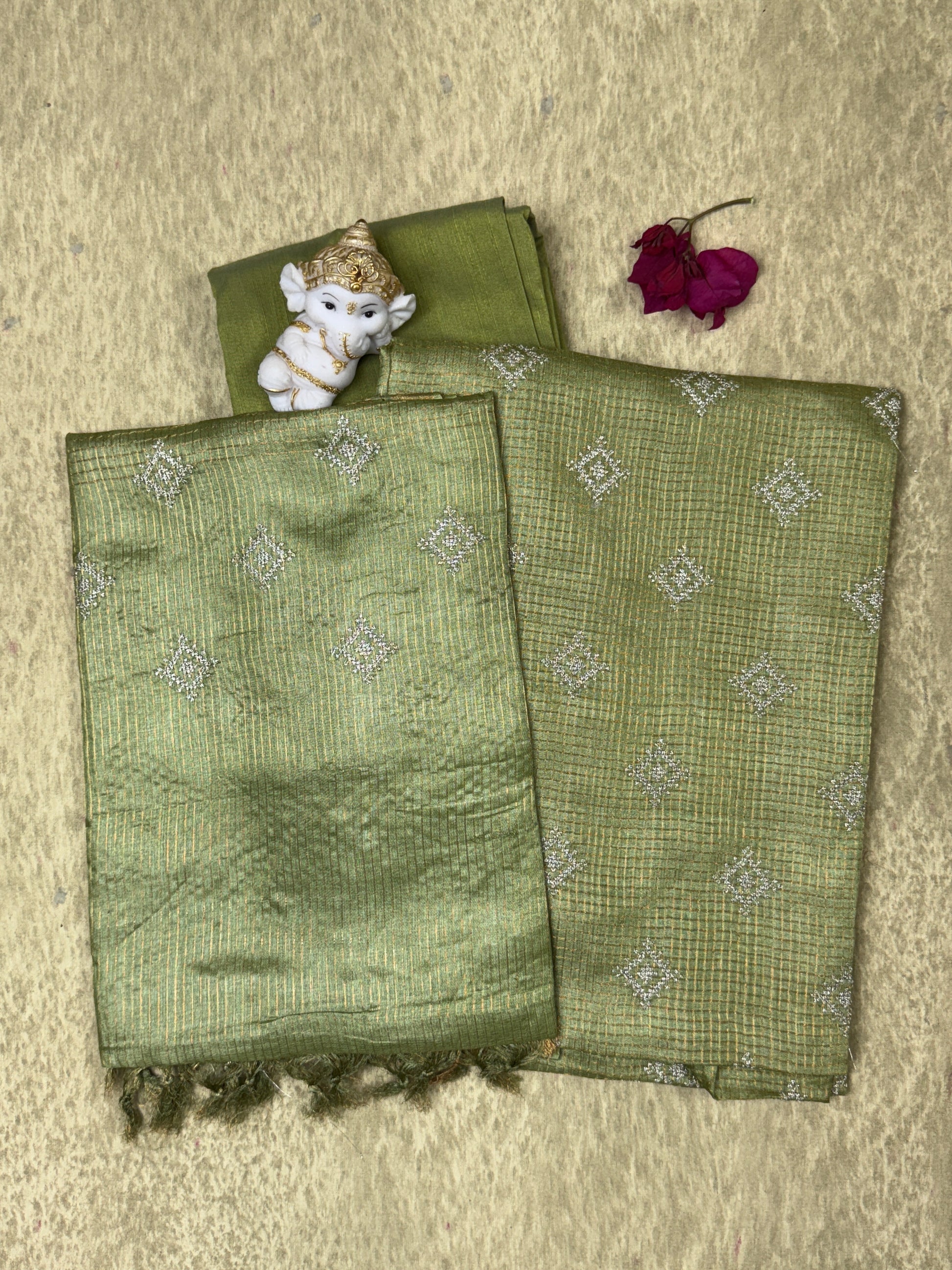 Light Olive Green Checked- Pure Tussar Salwar Set