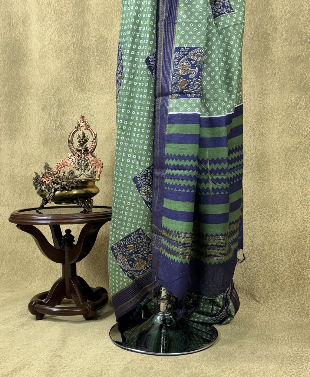 Green with Peacock Motif - Chanderi Cotton Saree
