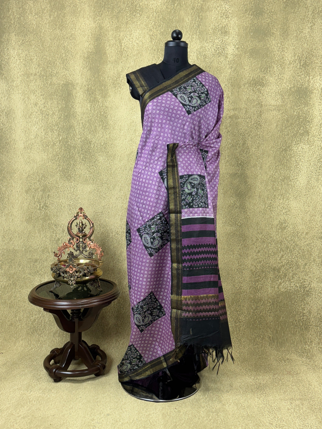 Regal Purple with Peacock Motif - Chanderi Cotton Saree