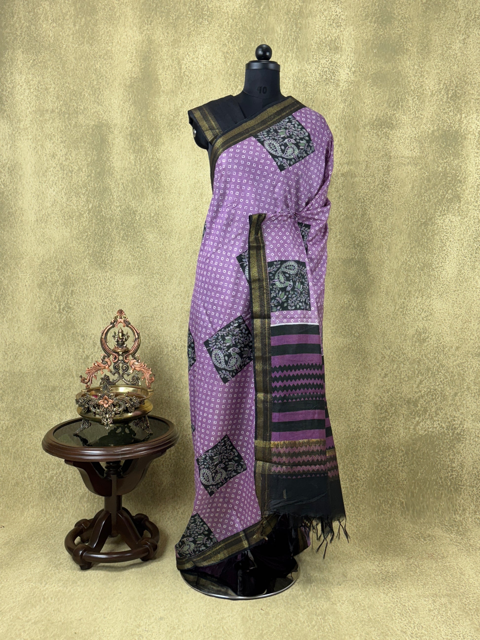 Regal Purple with Peacock Motif - Chanderi Cotton Saree