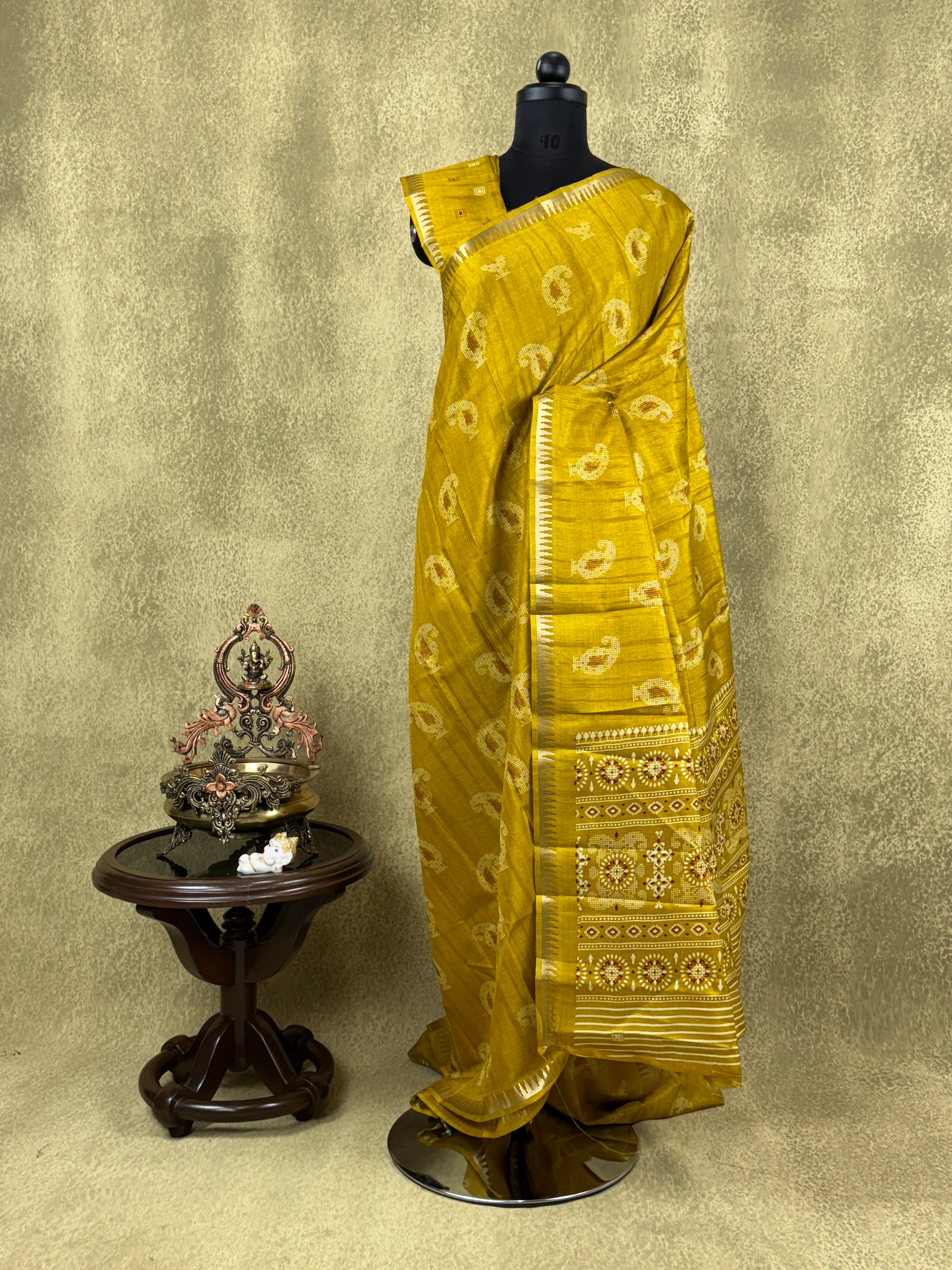 Mustard Yellow with Mustard Yellow - Matka Cotton Saree