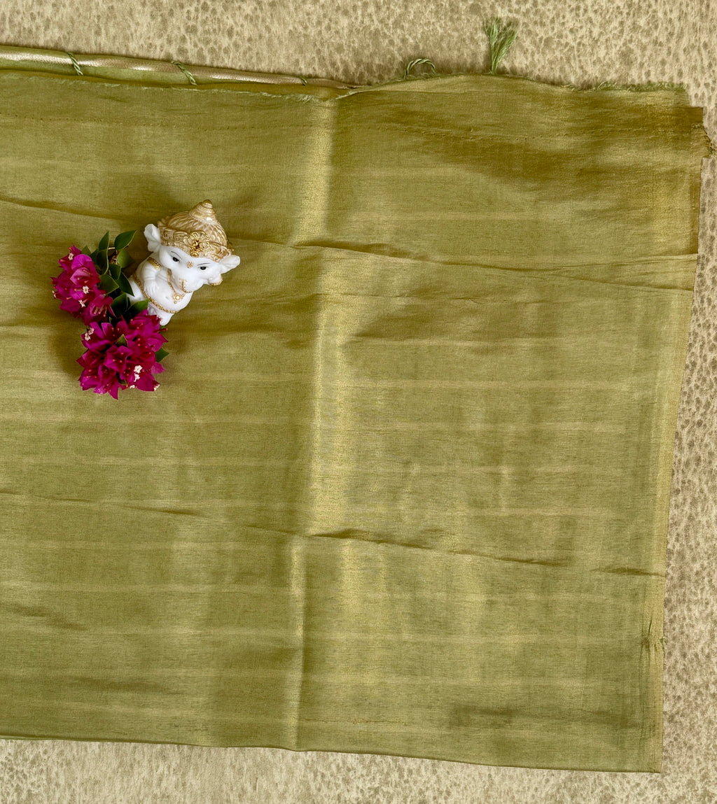 Green Tissue Saree with Gold Stripes