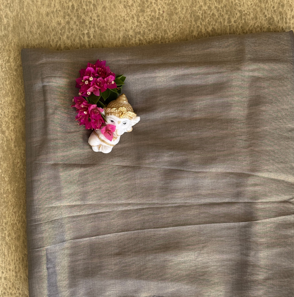 Light Grey Shade Tissue Saree with Gold Strips