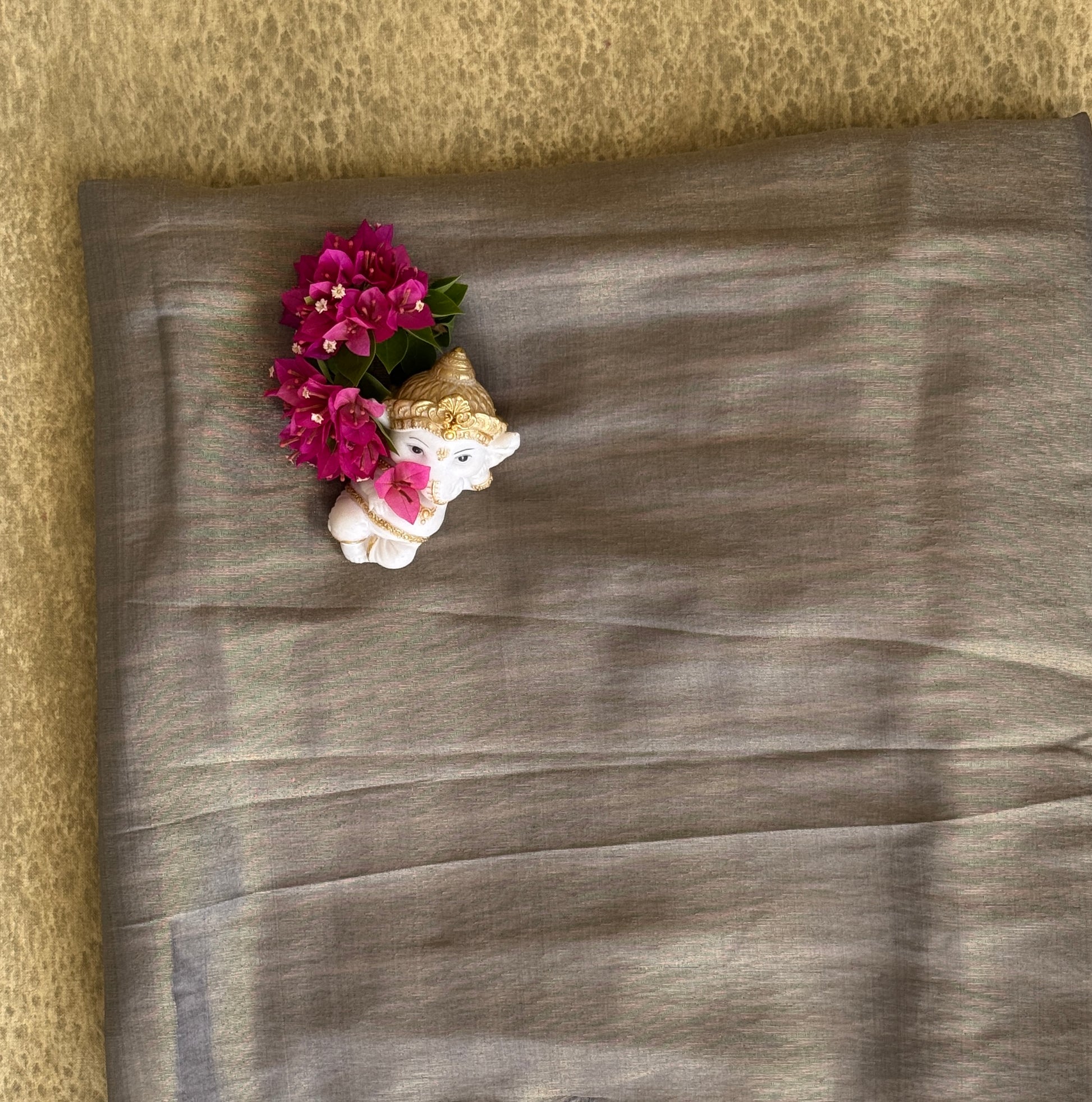 Light Grey Shade Tissue Saree with Gold Strips