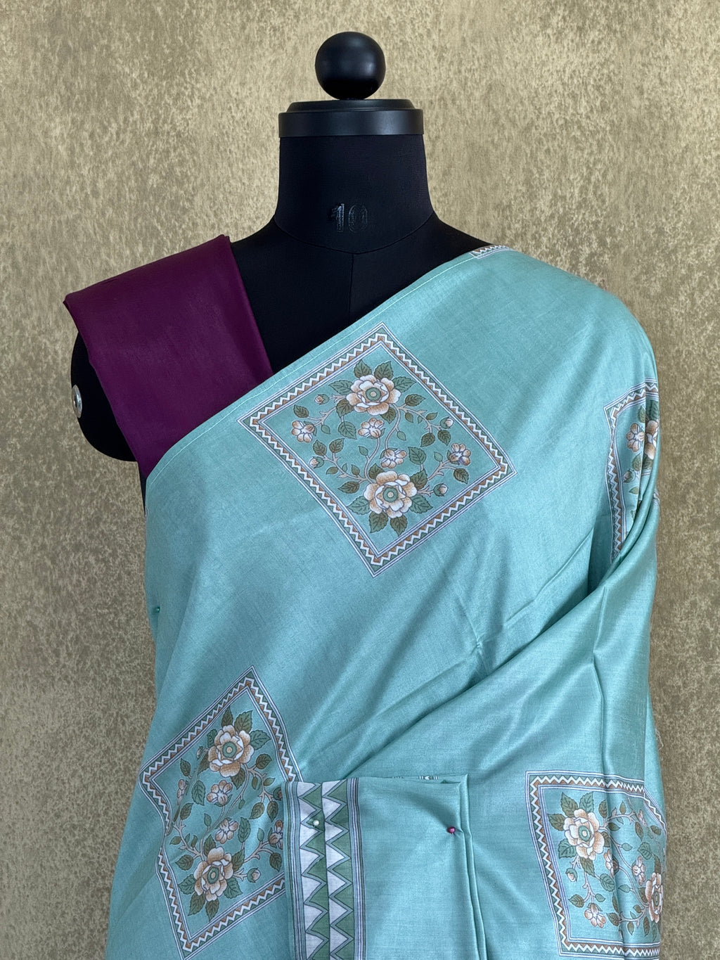 Teal Green with Floral Motifs - Chanderi Cotton Saree