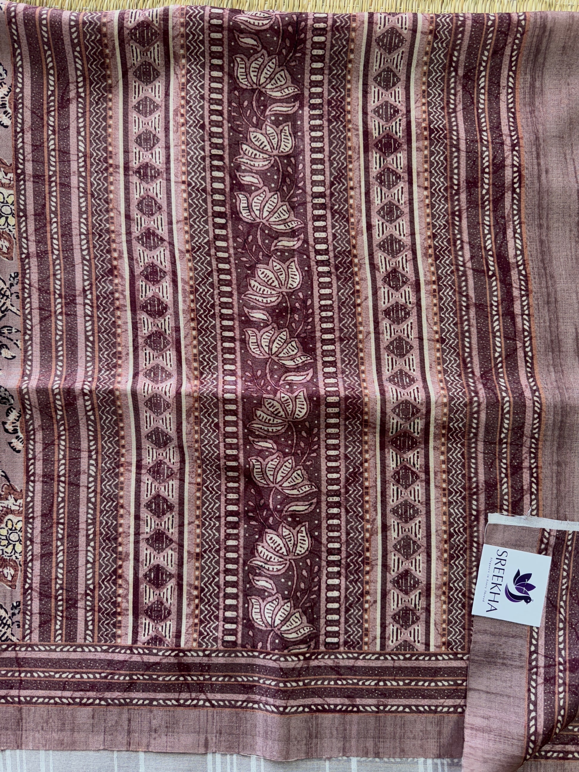 Dusty Mauve Semi Tussar Saree with Floral Print