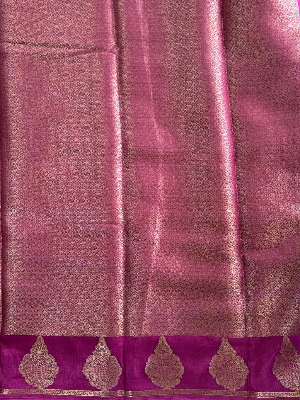 Banarasi Crepe Saree – Deep Magenta with Gold Zari Motifs