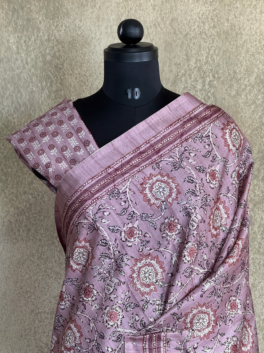 Dusty Mauve Semi Tussar Saree with Floral Print