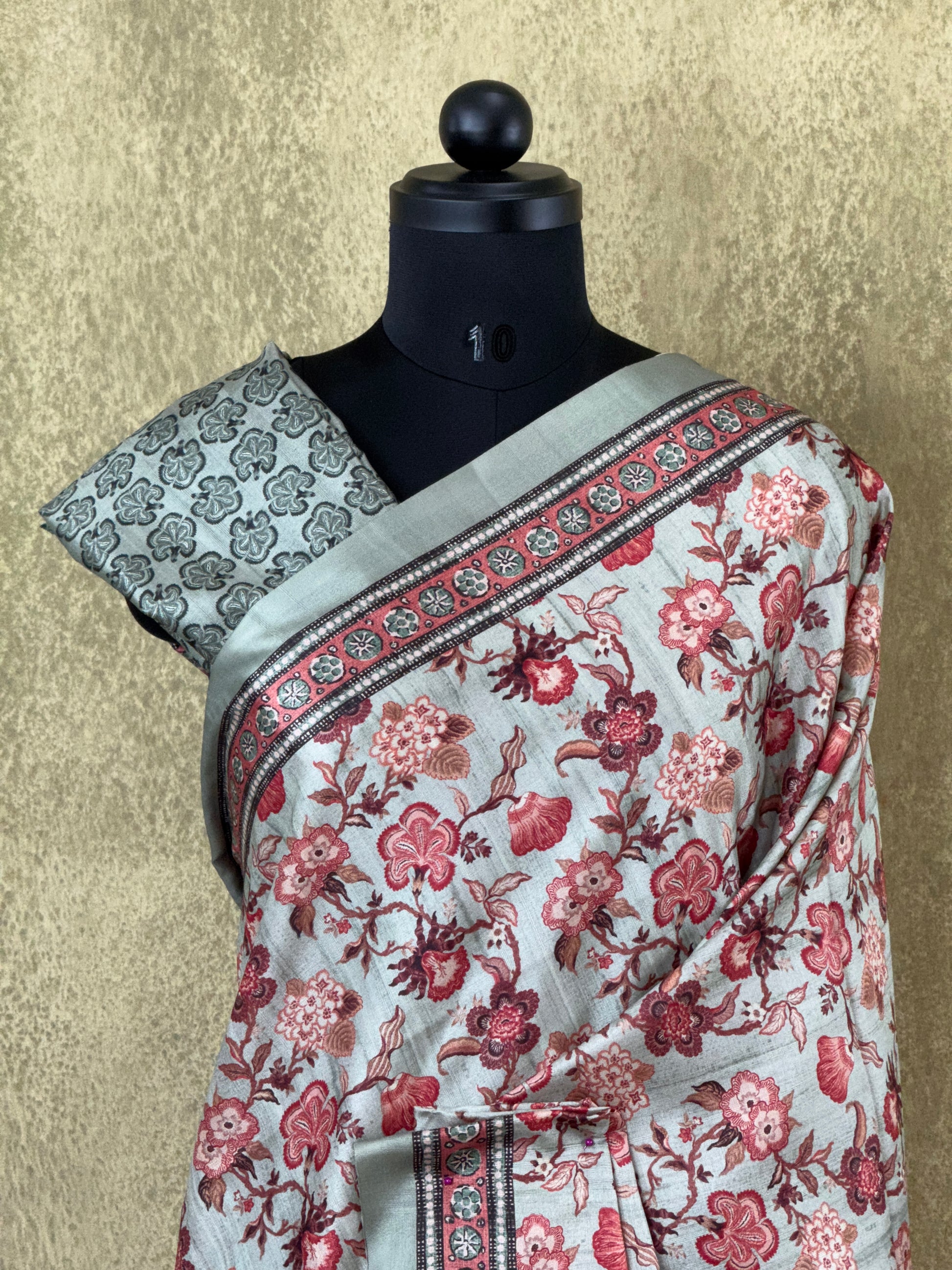 Light Mint Green- Semi Tussar Saree with Floral Print