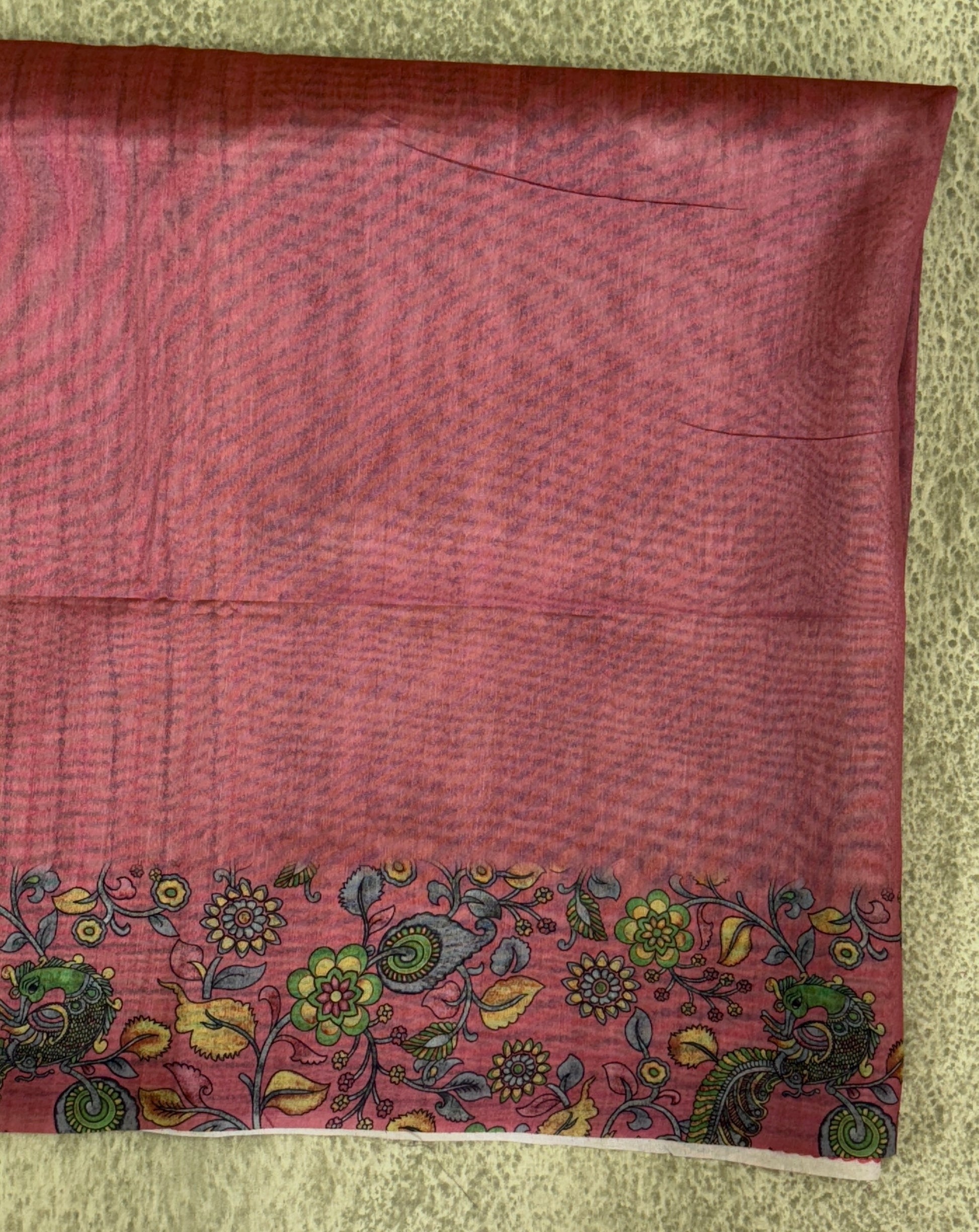 Beige and Pink with Kalamkari Pattern - Semi Tussar Saree