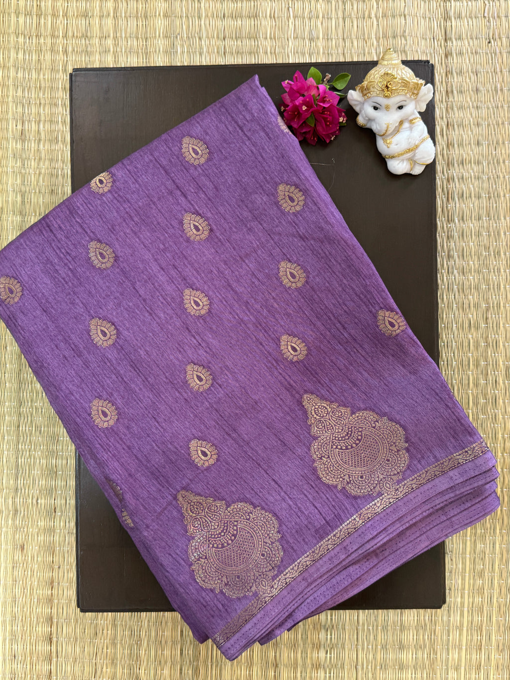 Banarasi Crepe Saree – Purple with Gold Zari Motifs