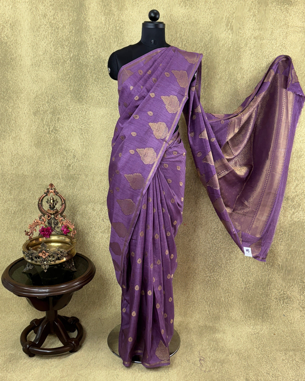 Banarasi Crepe Saree – Purple with Gold Zari Motifs
