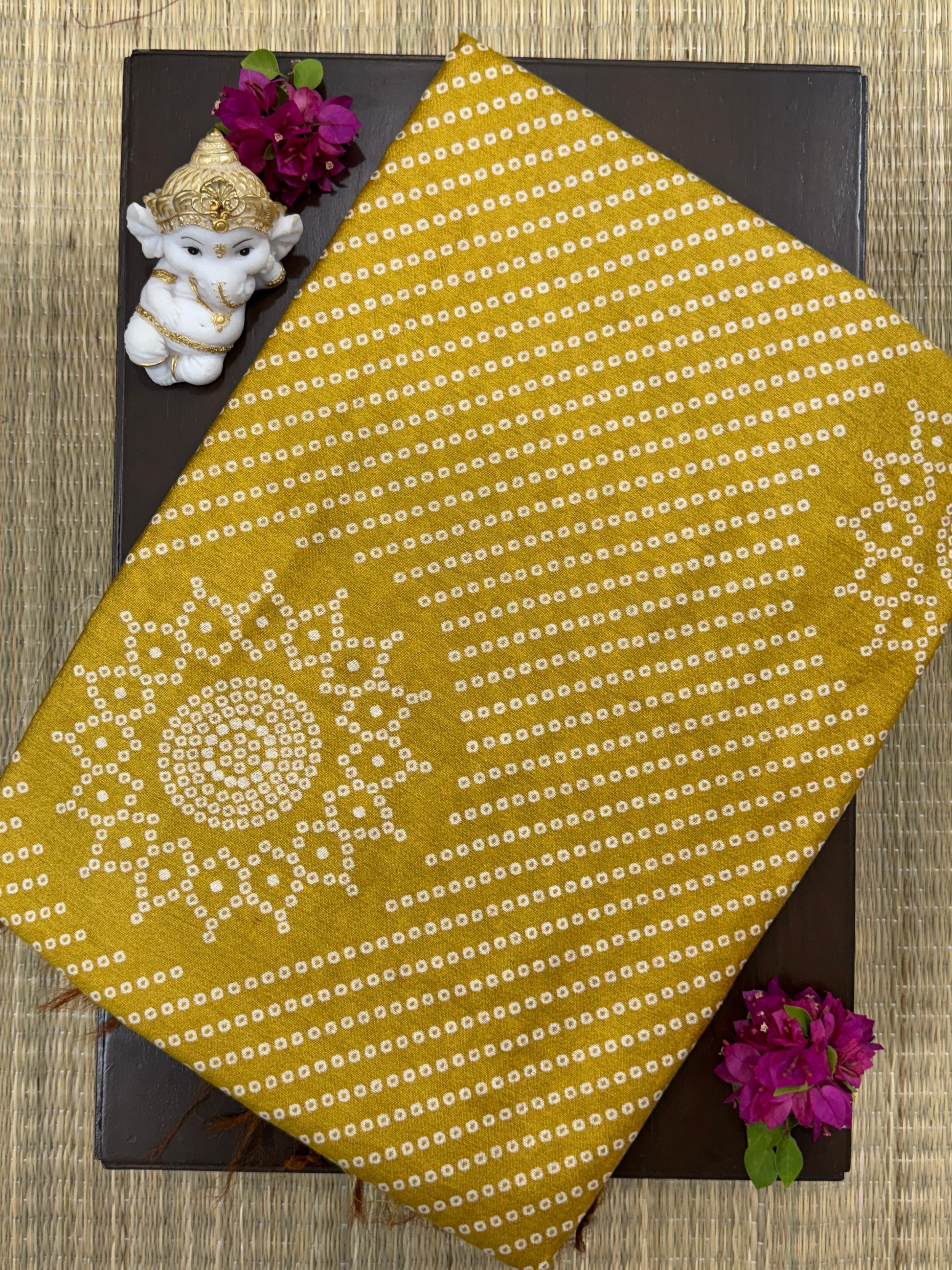 Mustard Yellow with Bandhani Pattern - Soft Cotton Saree