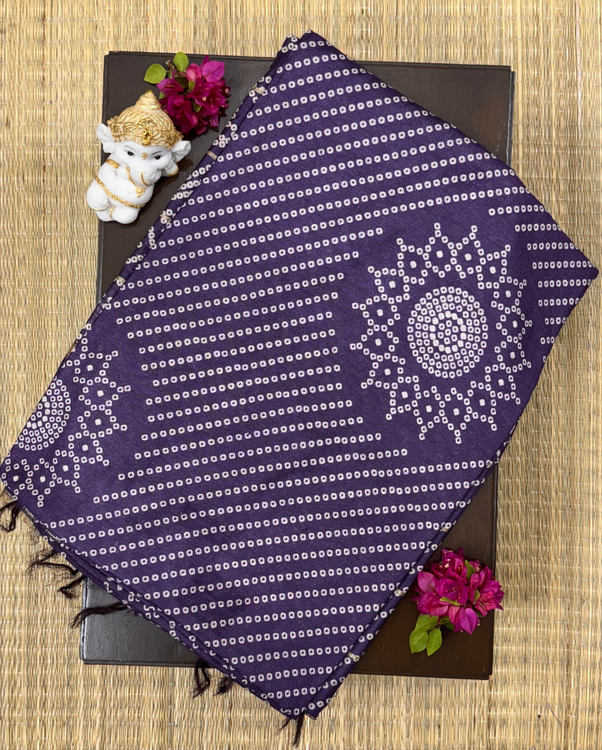Elegant Voilet with Bandhani Design - Soft Cotton Saree