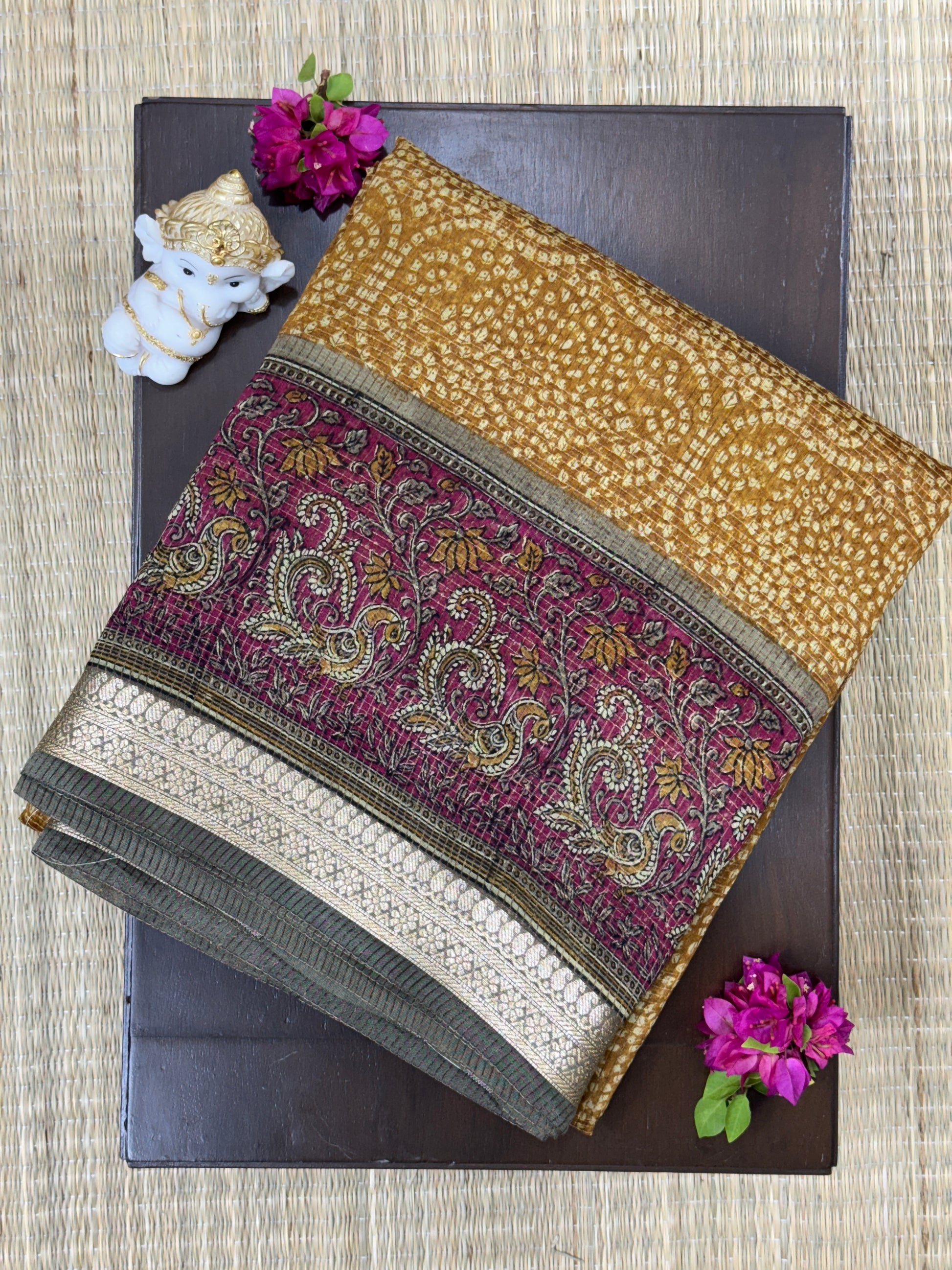 Dark Mustard Yellow  - Pure Chanderi Saree