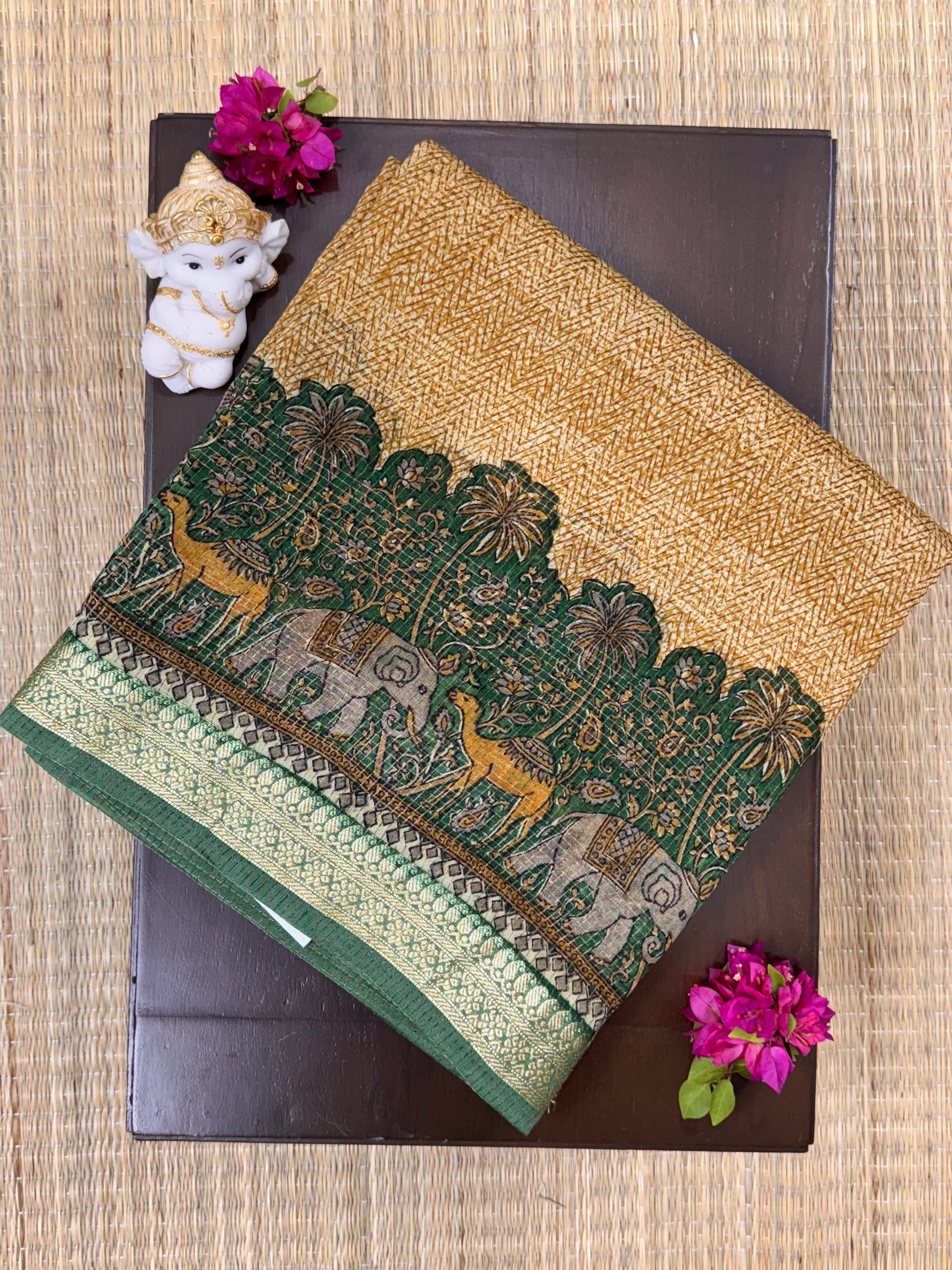 Mustard Yellow with Zig Zag Patterns - Pure Chanderi Saree