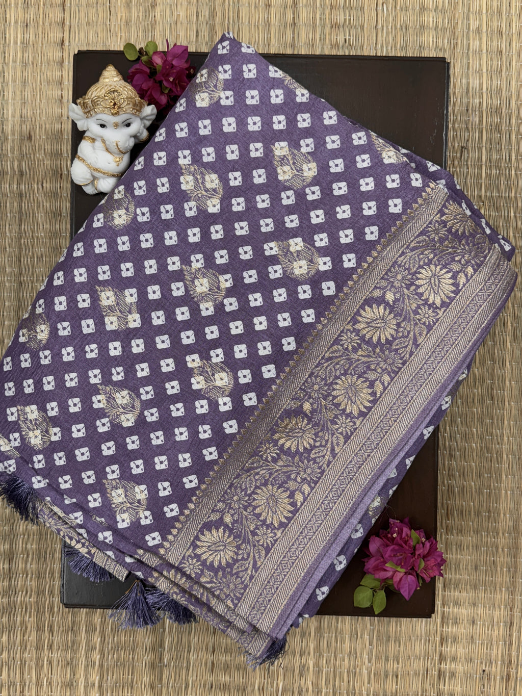 Lavender with Bandhani Pattern  - Matka Silk Saree