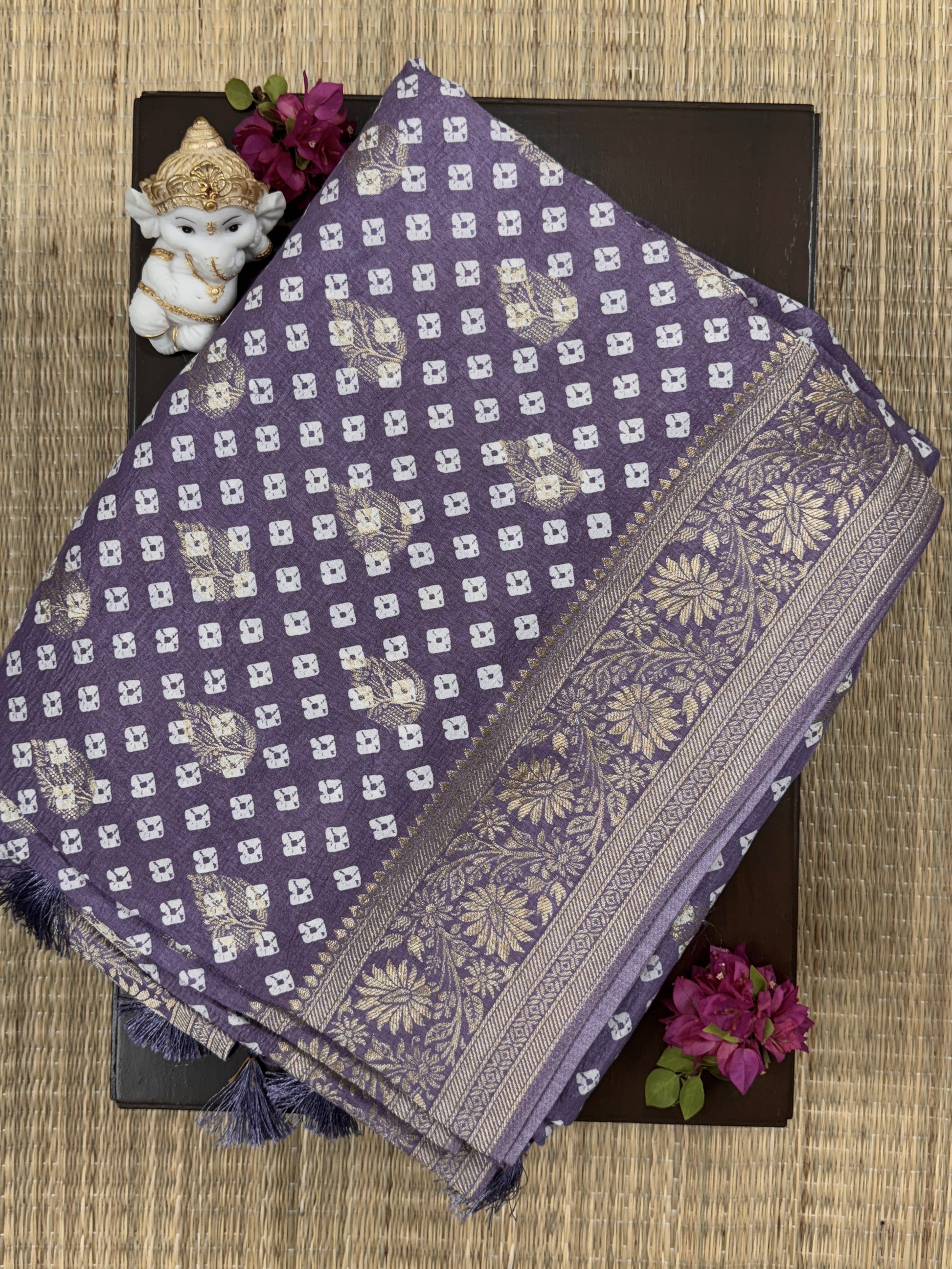 Lavender with Bandhani Pattern  - Matka Silk Saree