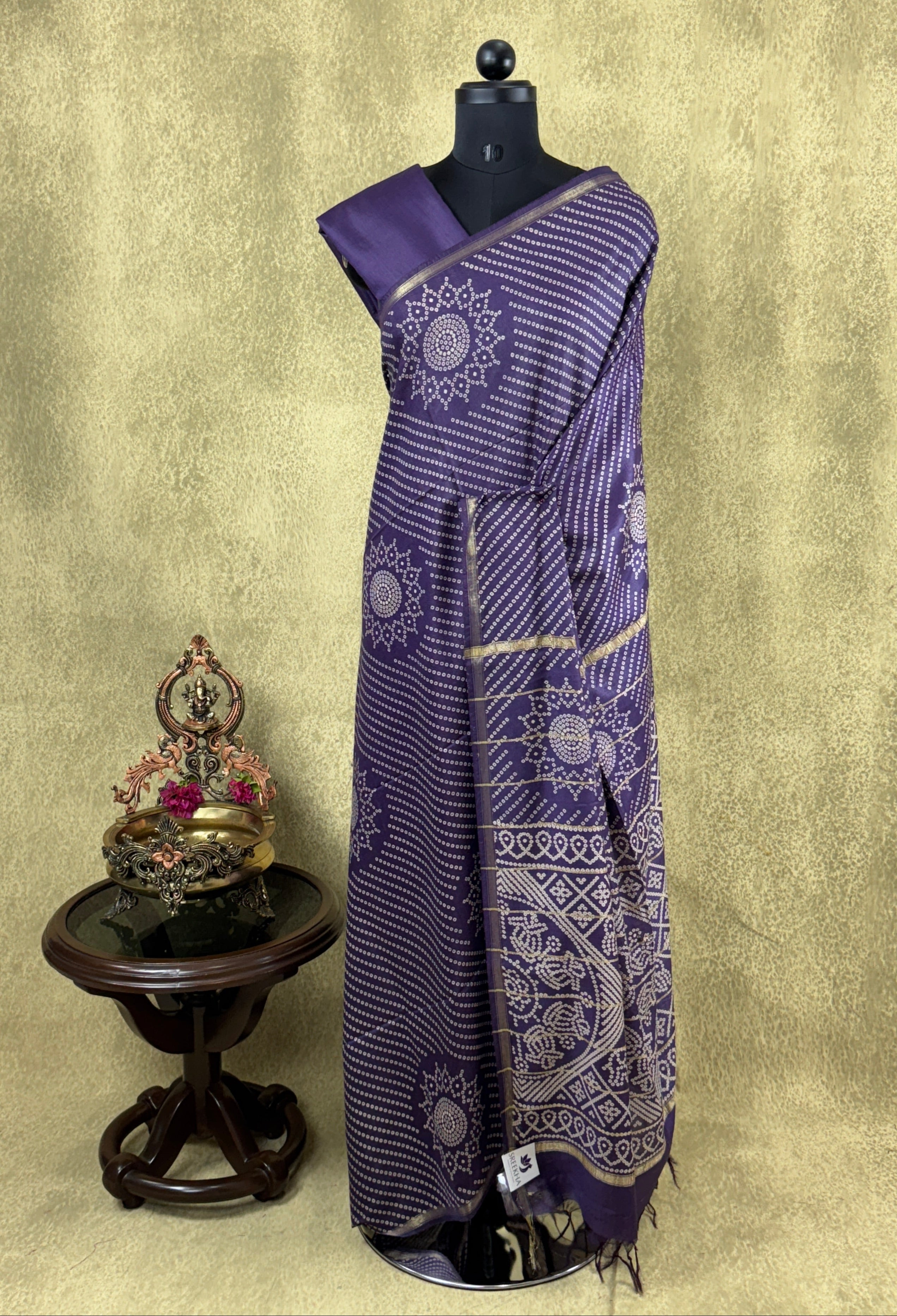 Elegant Voilet with Bandhani Design - Soft Cotton Saree