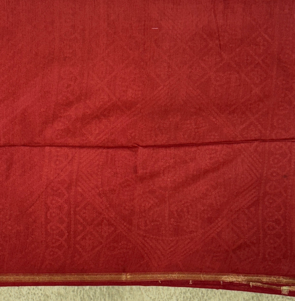 Bright Red with Bandhani Pattern - Soft Cotton Saree