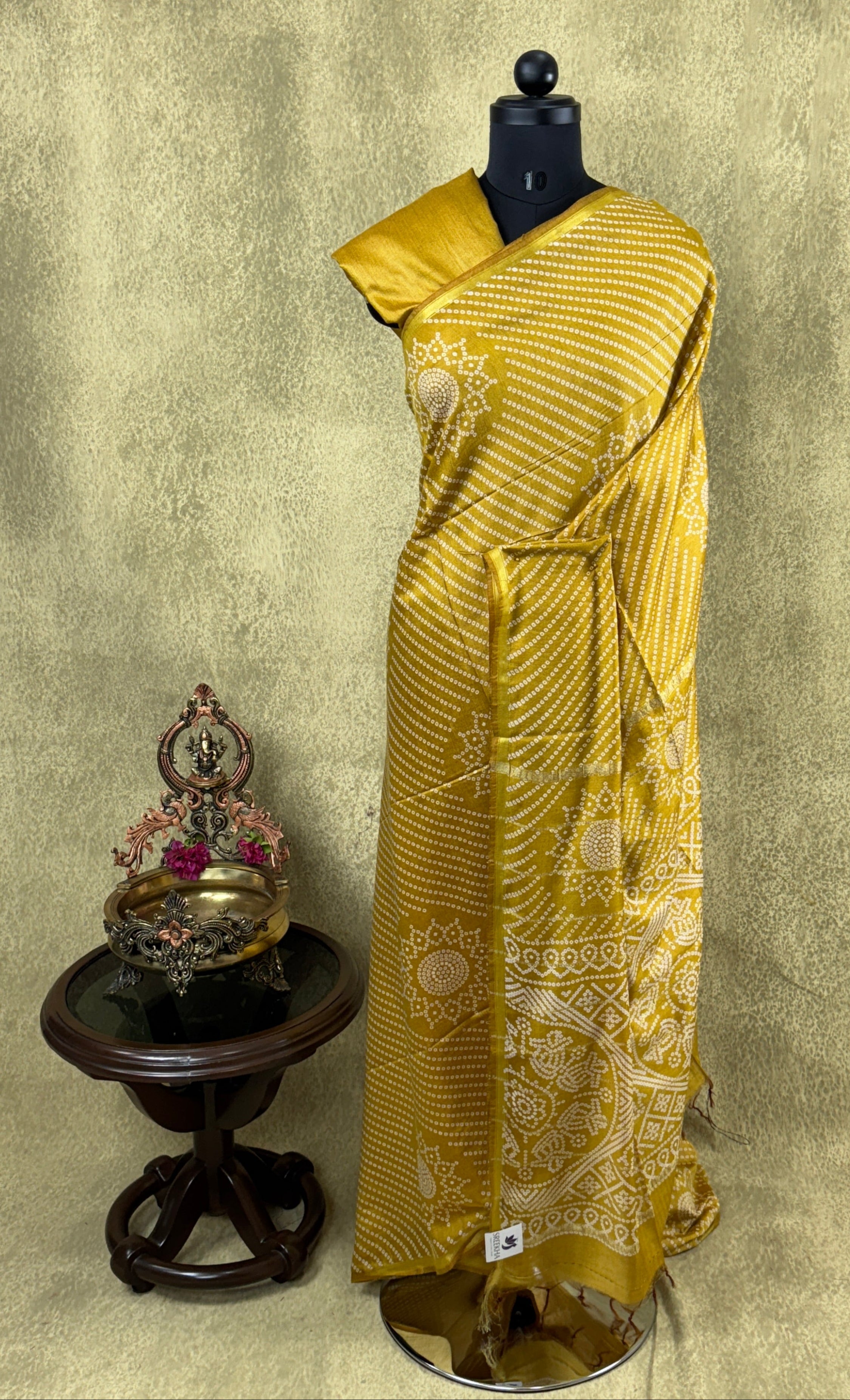Mustard Yellow with Bandhani Pattern - Soft Cotton Saree