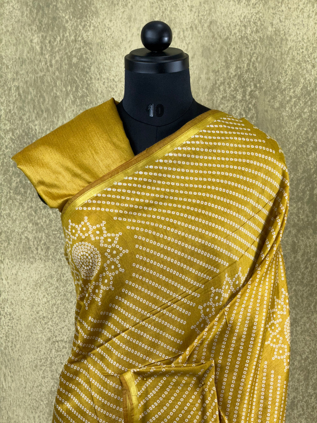 Mustard Yellow with Bandhani Pattern - Soft Cotton Saree