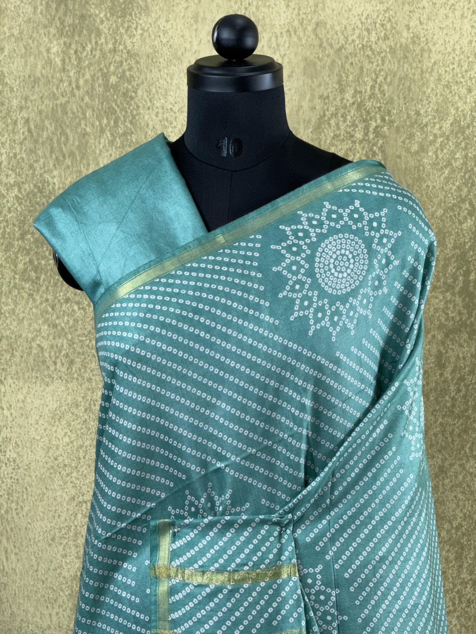 Soft Mint Green with Bandhani Pattern - Soft Cotton Saree