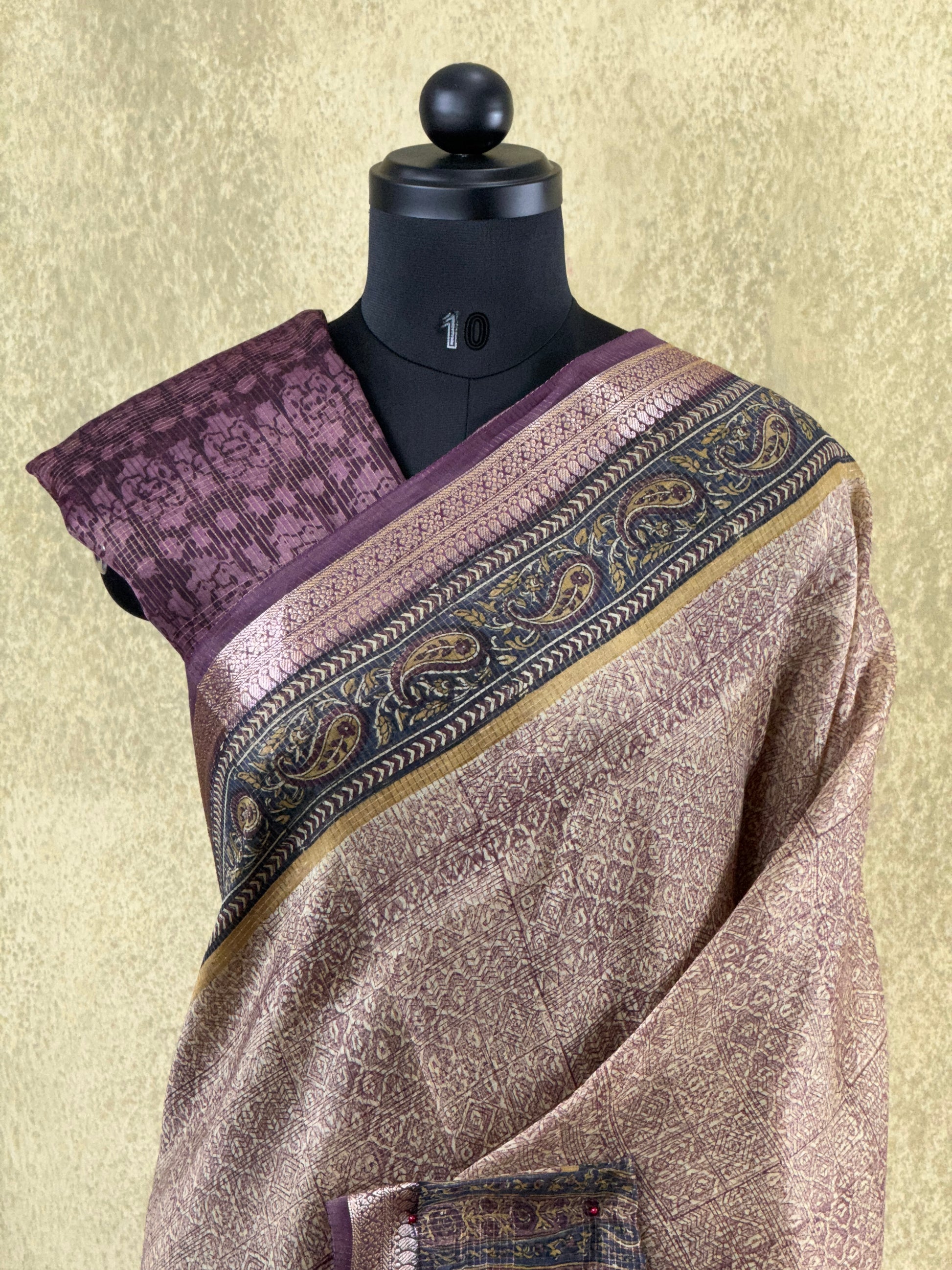 Beige with Maroon - Pure Chanderi Saree