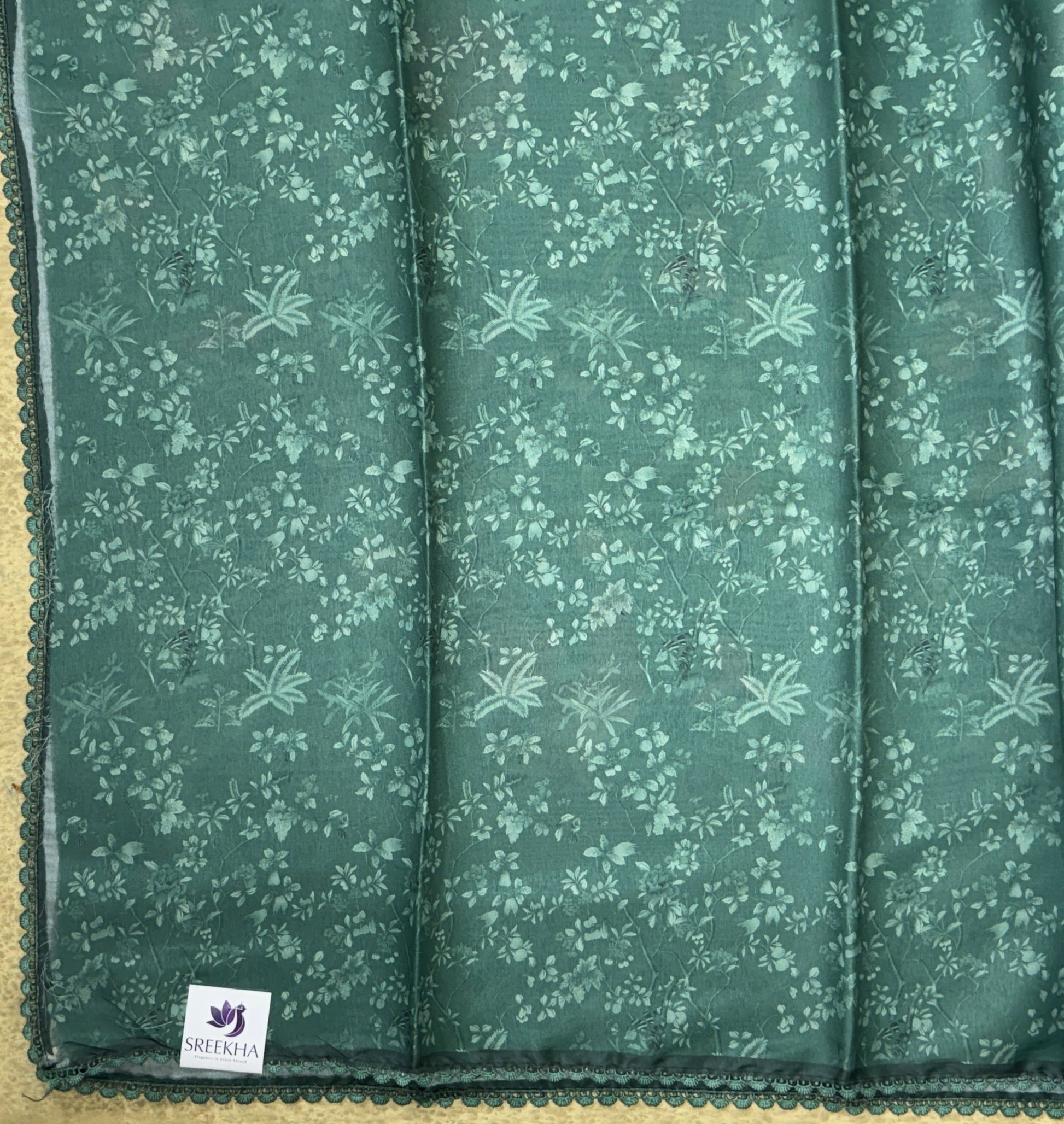 Dark Green with Embroidered Border - Semi Tussar Saree