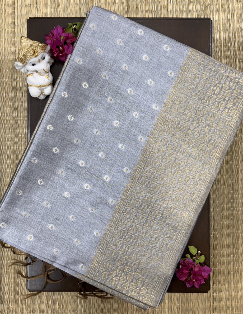 Grey with Zari Woven Border - Semi Tussar Silk Saree