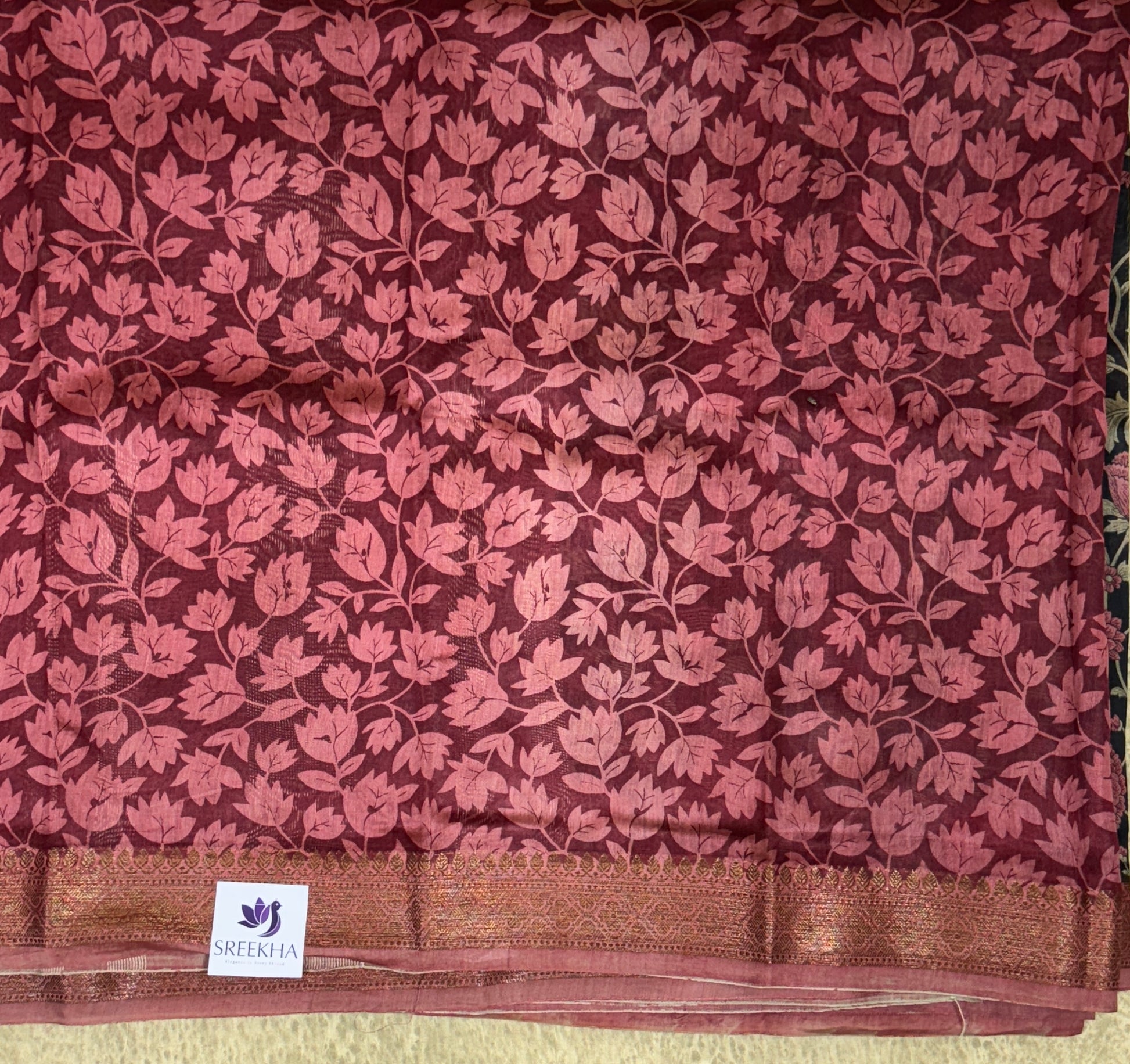 Black with Floral Patterns - Pure Chanderi Saree