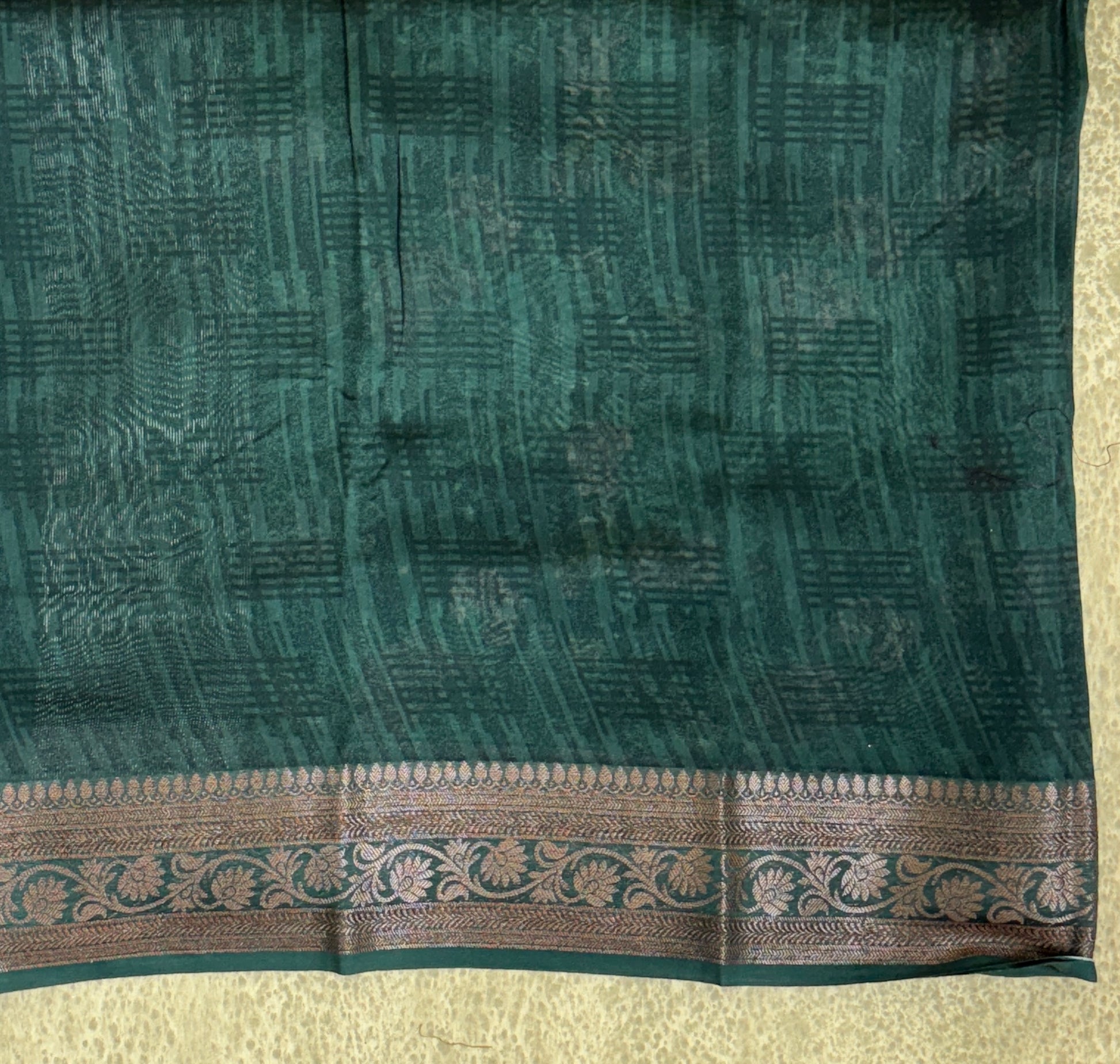 Dark Green with Floral Patterns - Pure Chanderi Saree