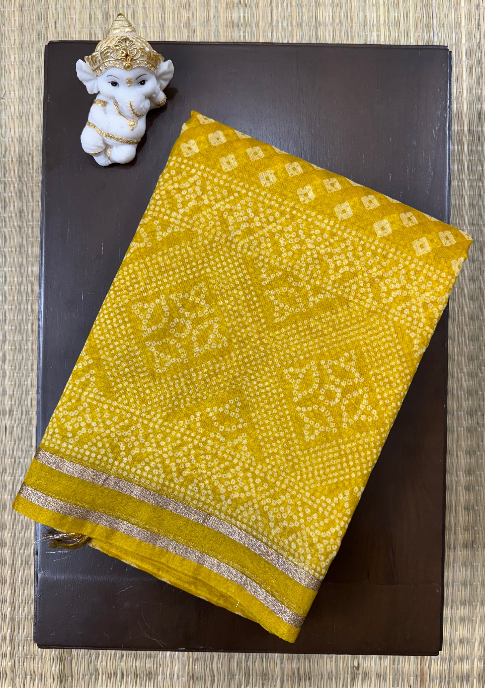 Mustard Gold Bandhani Print -Organza Saree