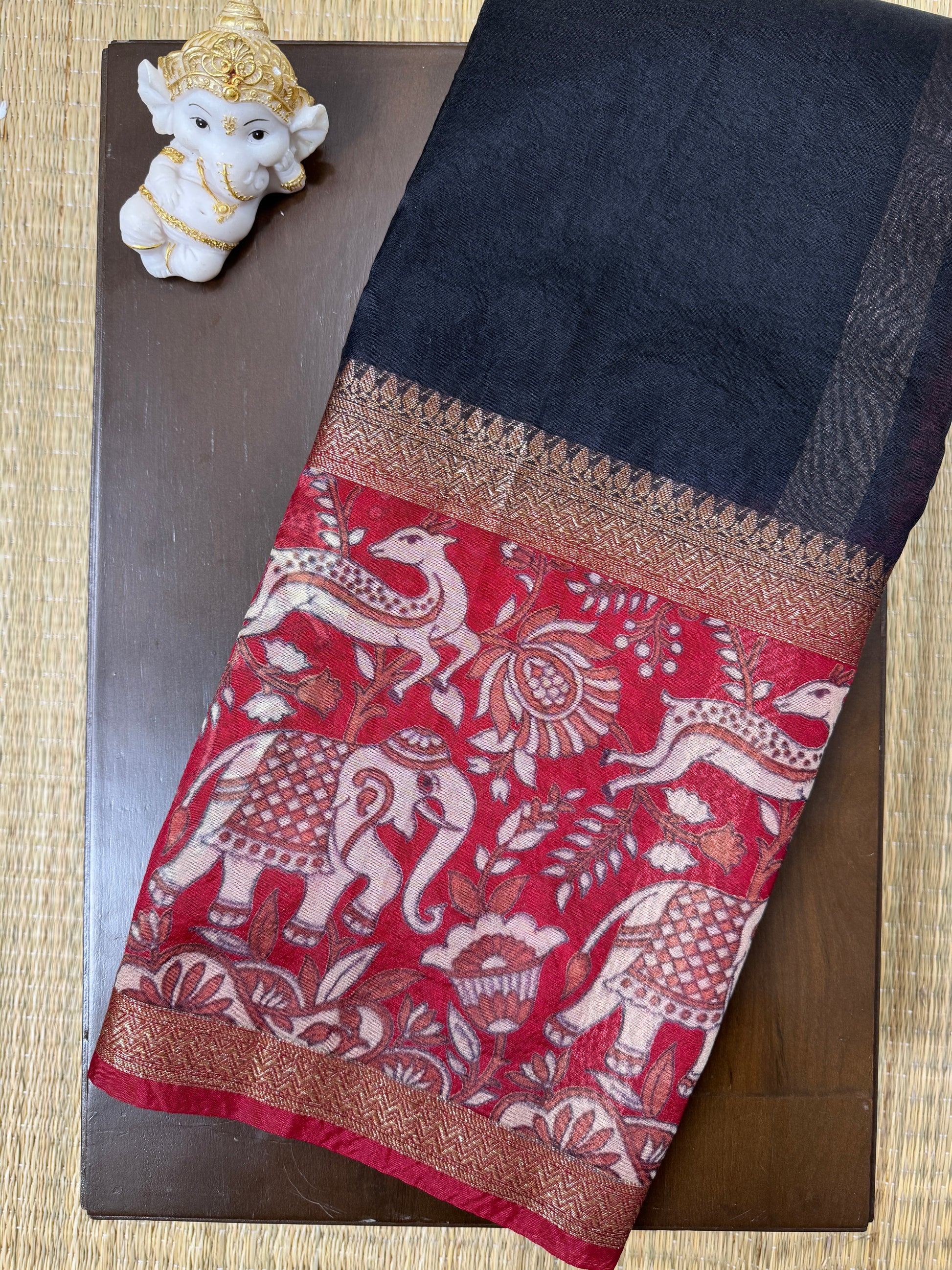 Black with Red Saree- Organza