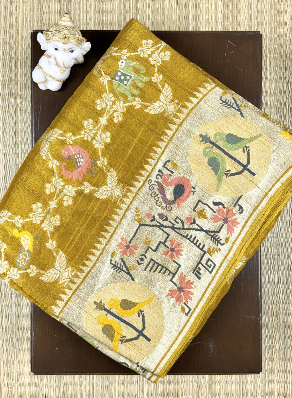 Mustard Yellow Saree with Paithani Border - Tussar Raw Silk