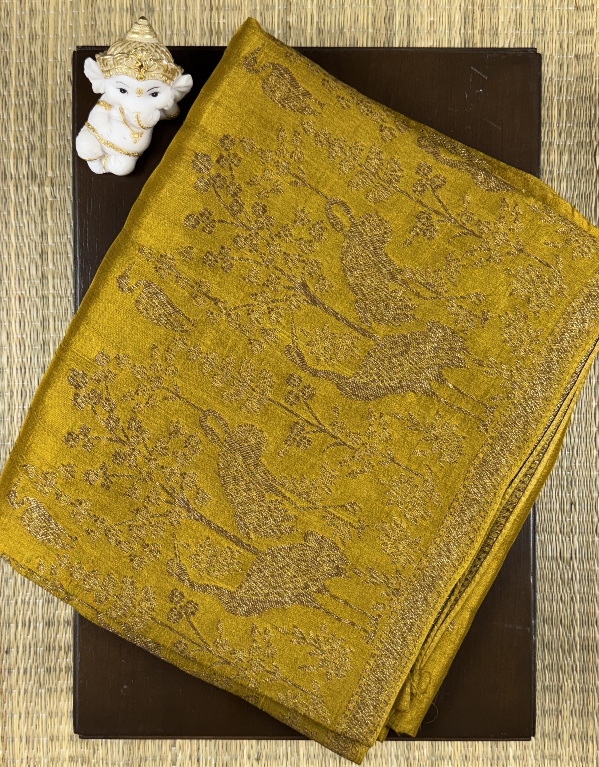 Mustard Yellow - Tussar Raw Silk Sare