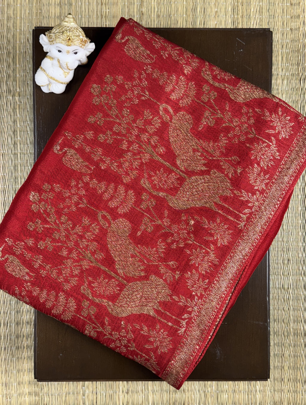 Red - Tussar Raw Silk Sare