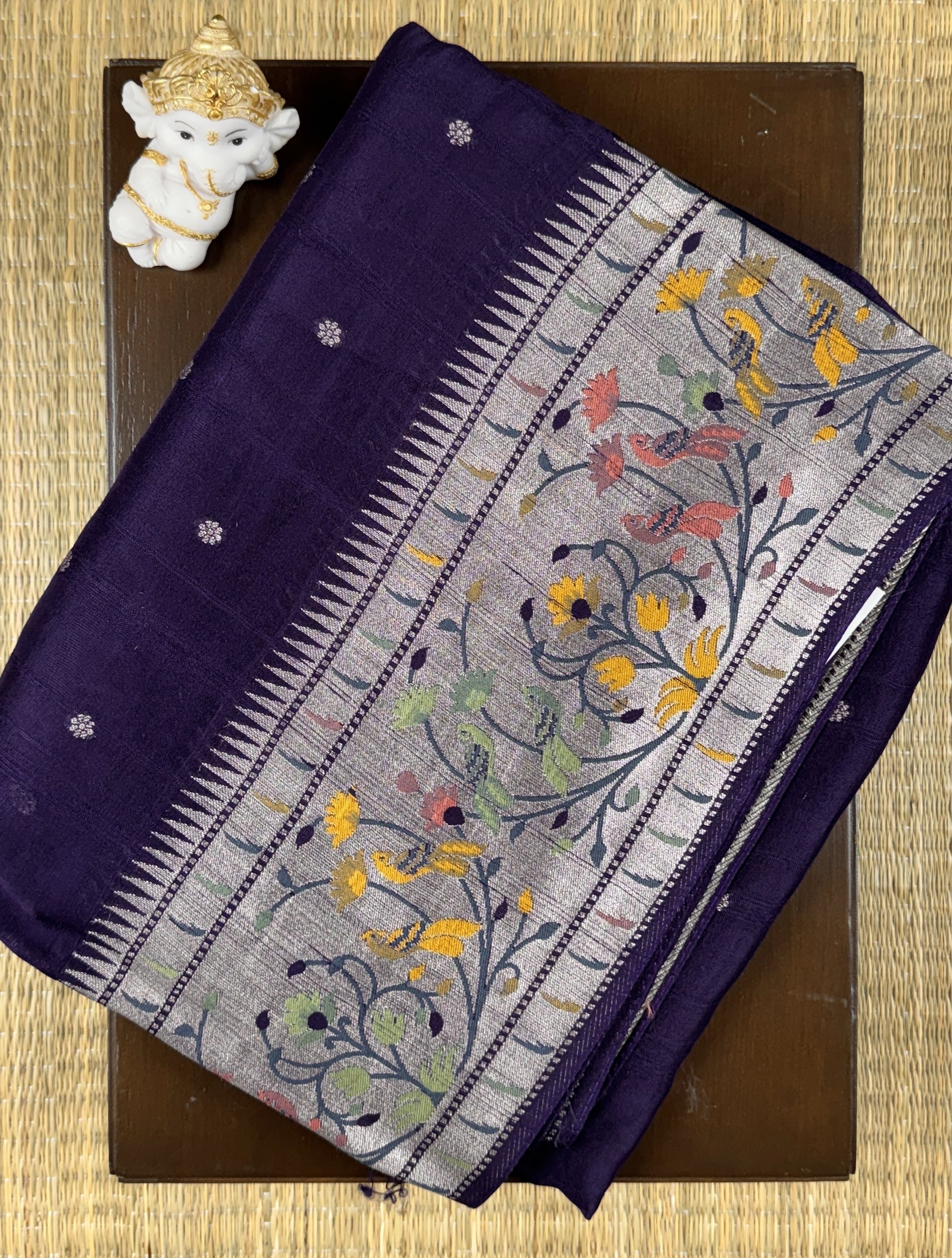 Deep Purple Saree with Paithani Border - Tussar Raw Silk