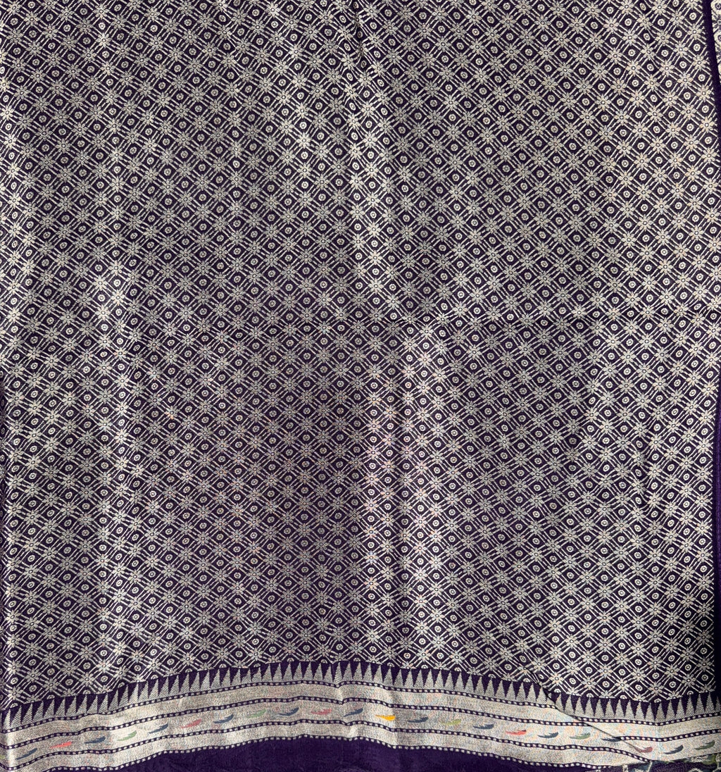 Deep Purple Saree with Paithani Border - Tussar Raw Silk
