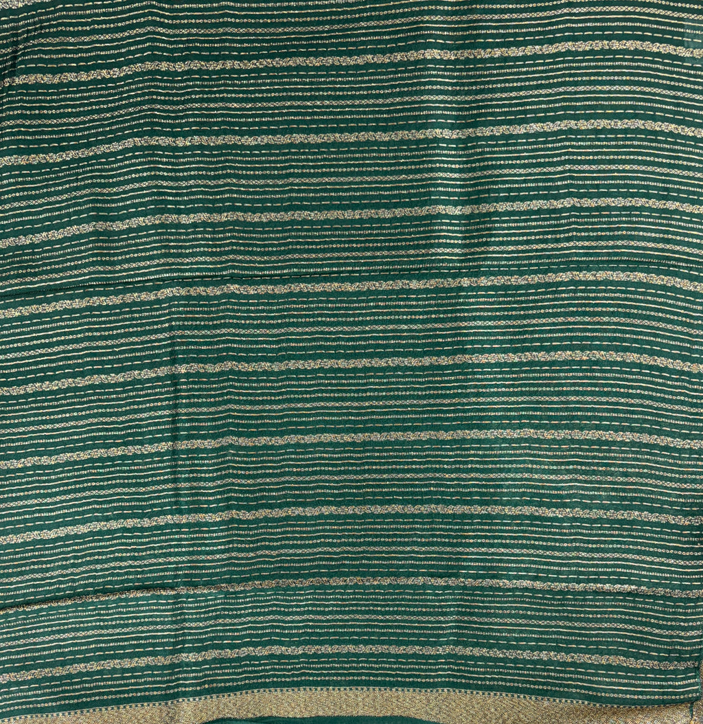 Deep Bottle Green Tussar Raw Silk Saree
